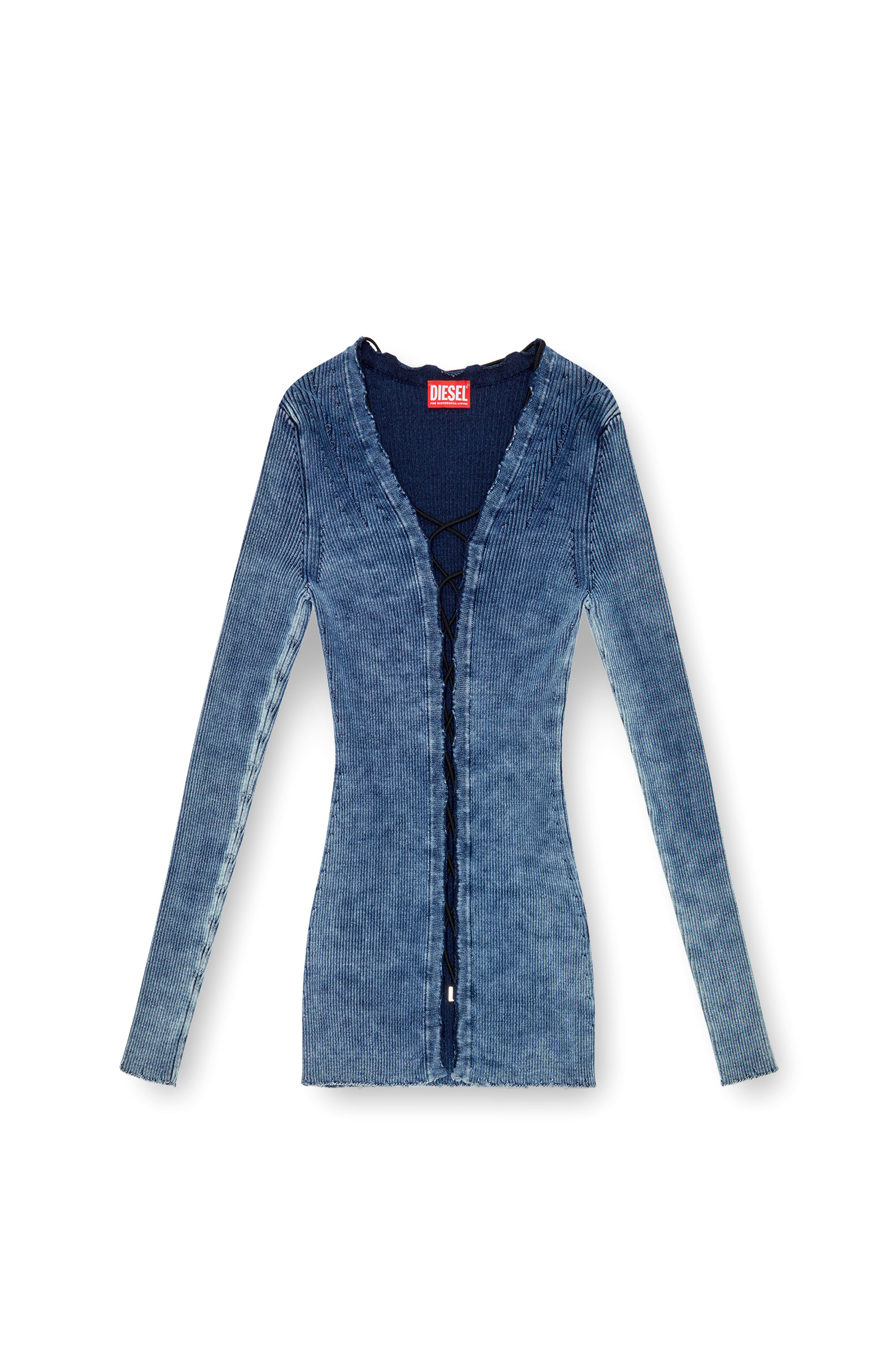 M-ACERATA Lace-up cardigan in indigo cotton｜ブルー 