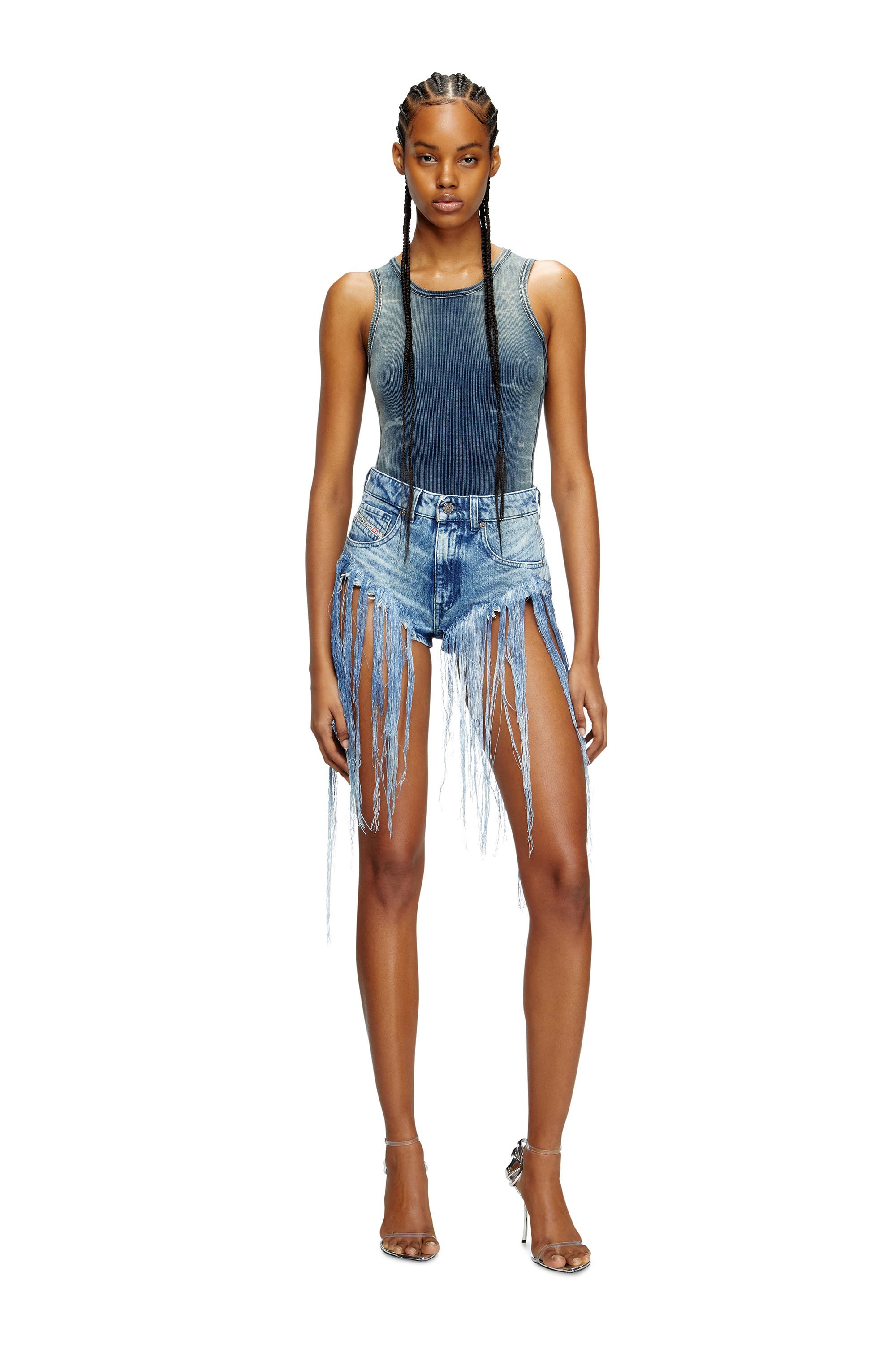 Diesel - T-GO, Unisex's Ribbed tank top with denim trompe l'oeil in ダークブルー - 5