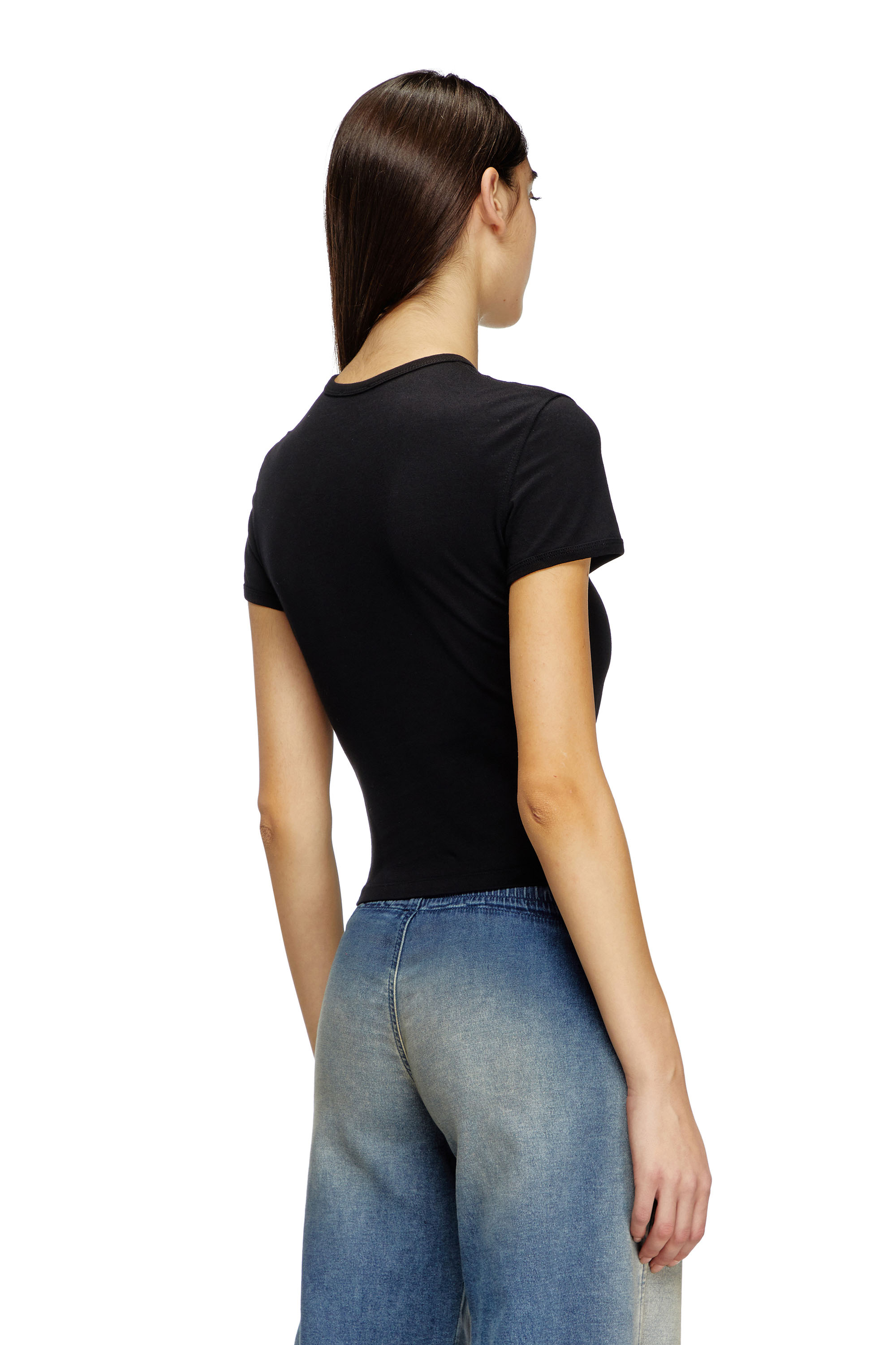 Diesel - T-UNCUTIE-LONG-OD-Q1, Female's Slim fit T-shirt with cut-out Oval D in ブラック - 4