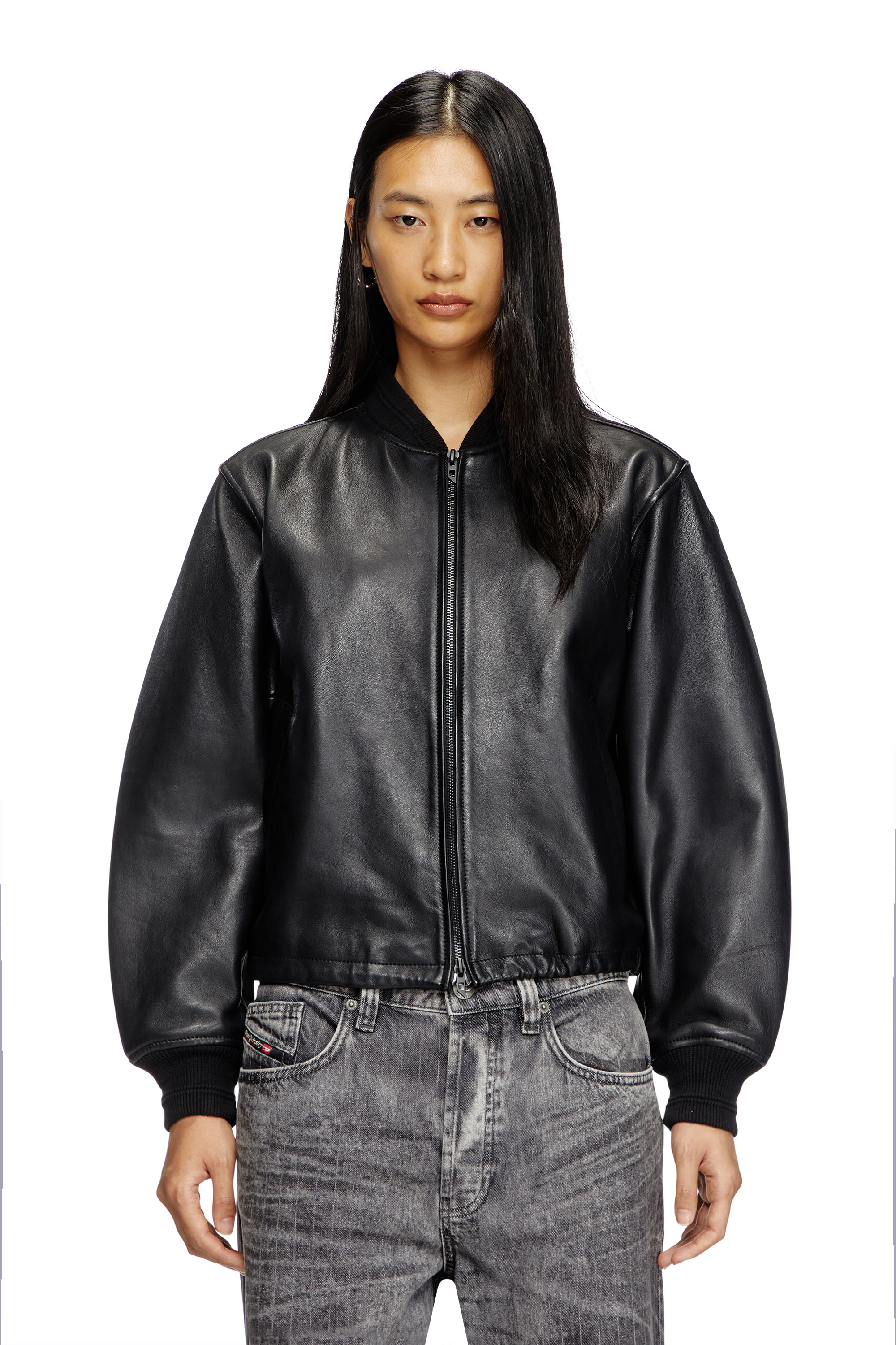 Diesel - L-ILYAN, Female's Leather bomber jacket in ブラック - 1