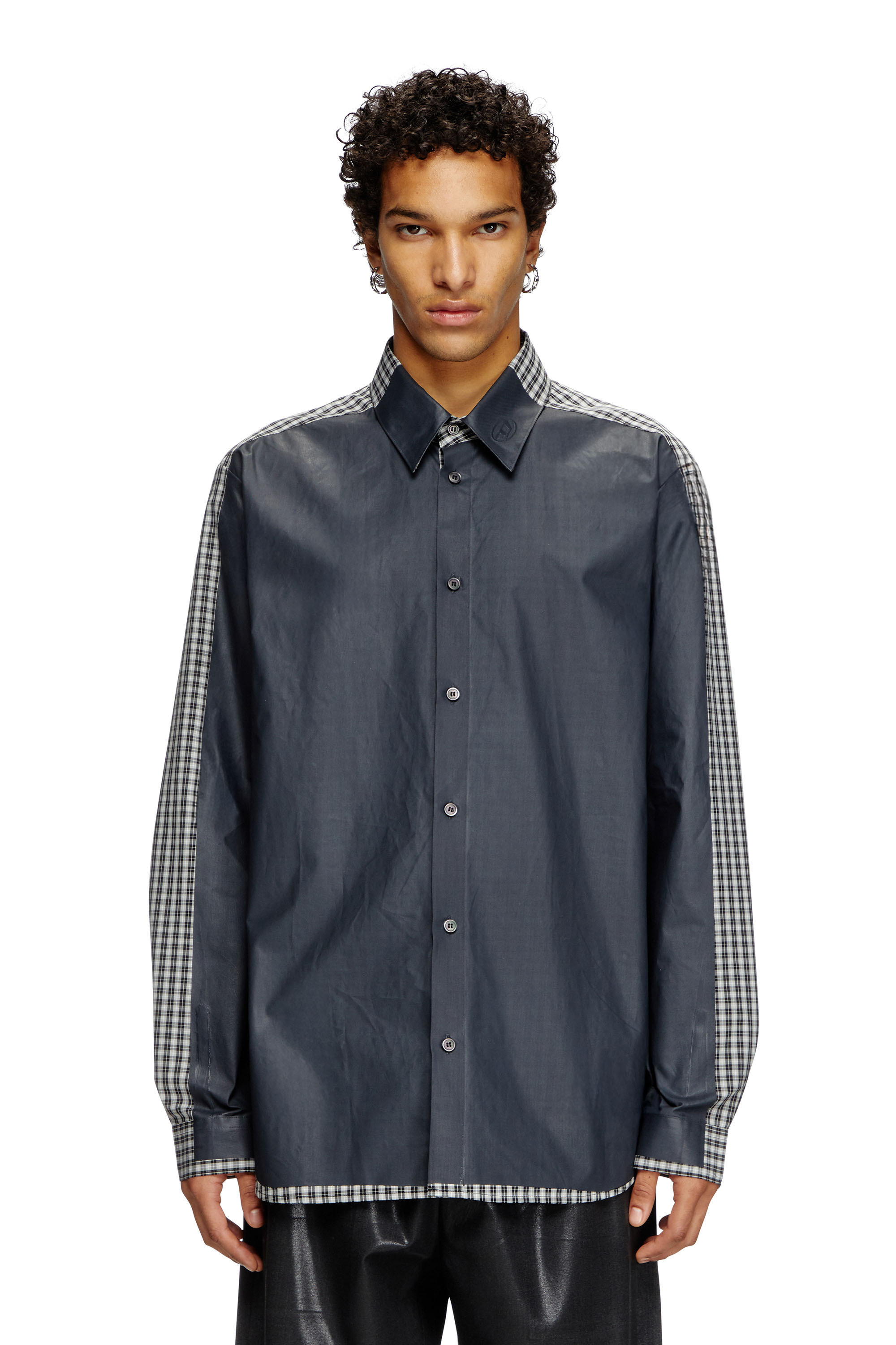 Diesel - S-BOLT, Male's Check shirt with coated front in ブラック/ホワイト - 1