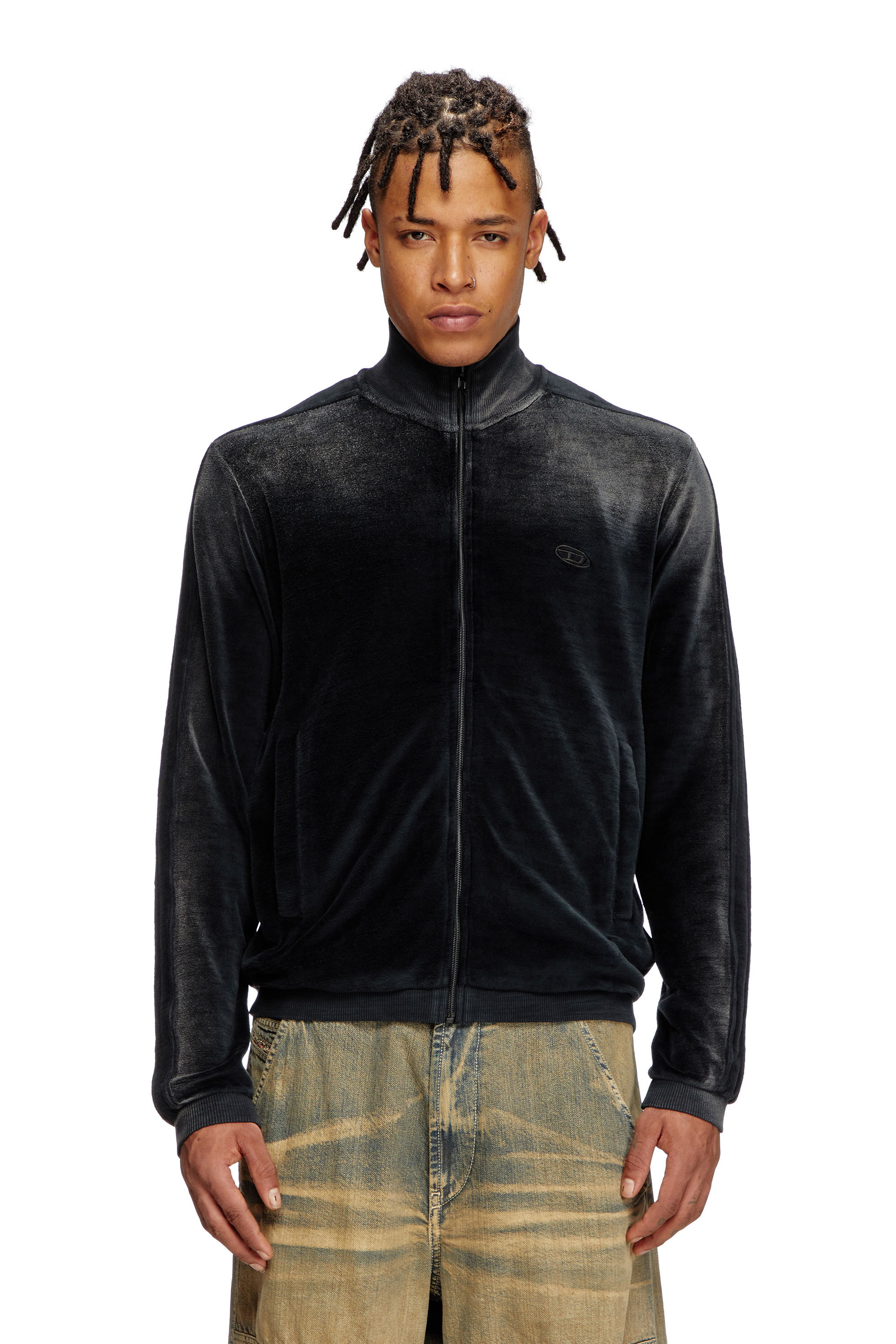 Diesel - S-OLOCK-BAND, Male's Faded velvet track jacket in ブラック - 1