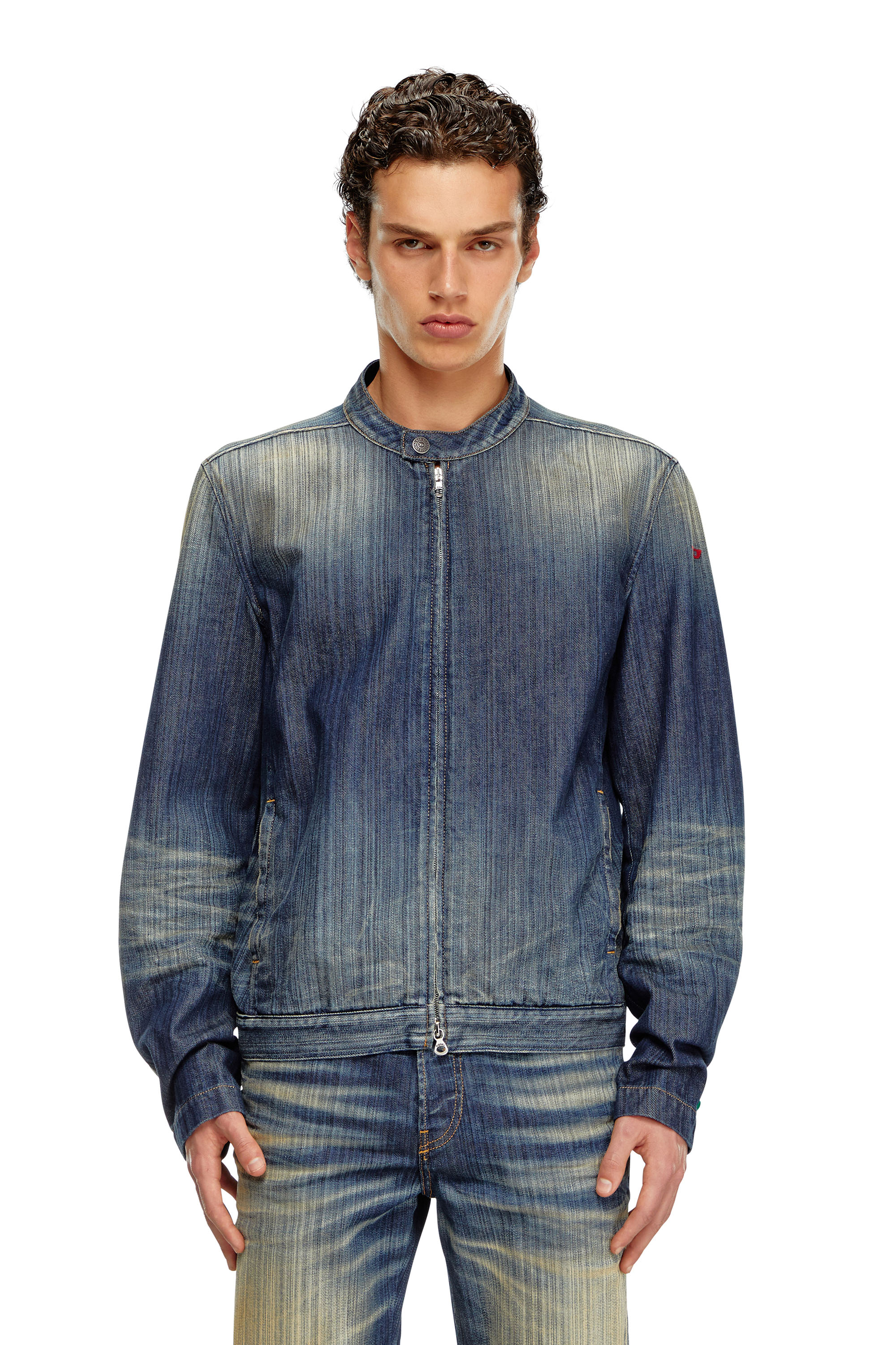 Diesel - D-GLORY, Male Moto jacket in streaky denim in ブルー - Image 6