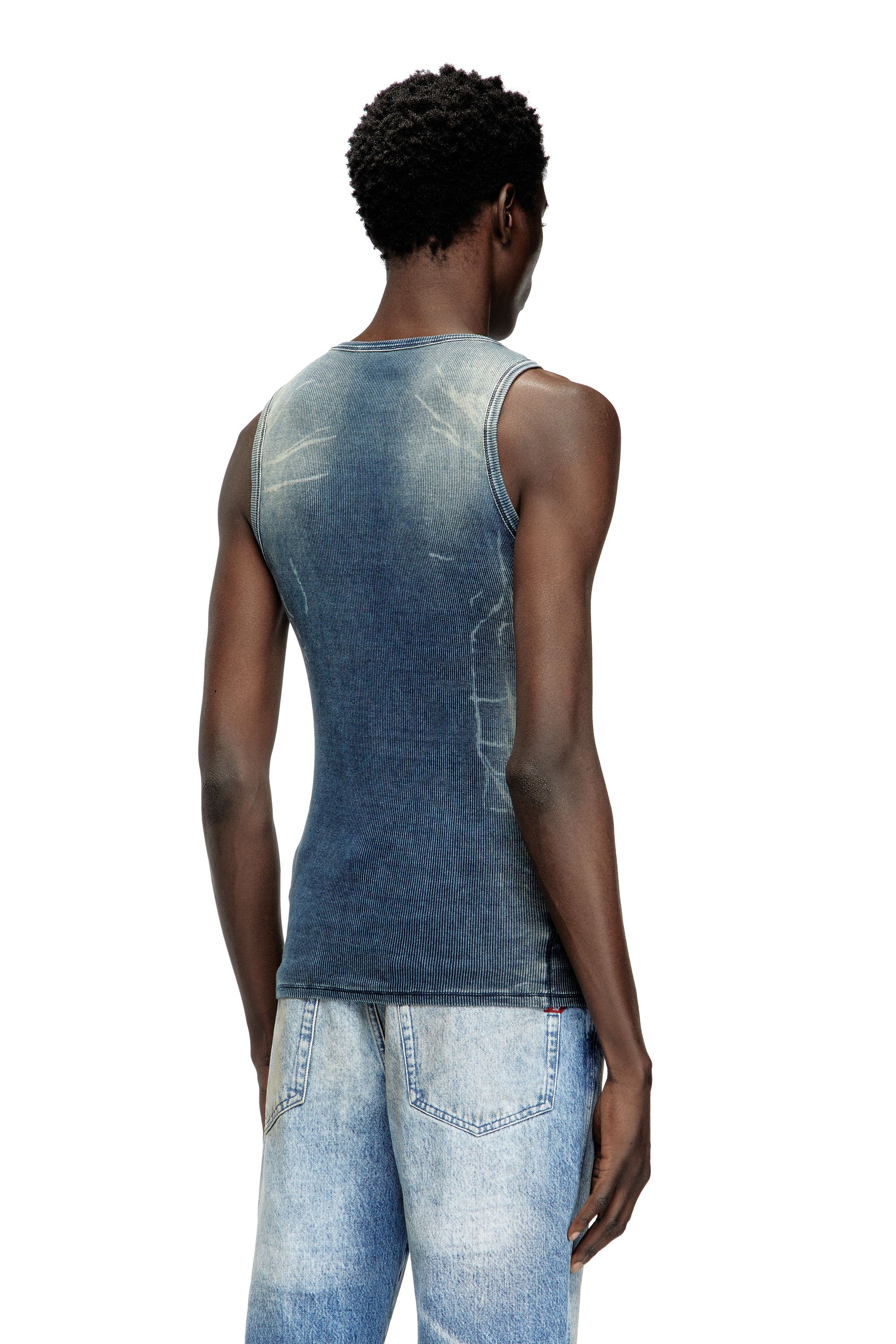 Diesel - T-GO, Unisex's Ribbed tank top with denim trompe l'oeil in ダークブルー - 2