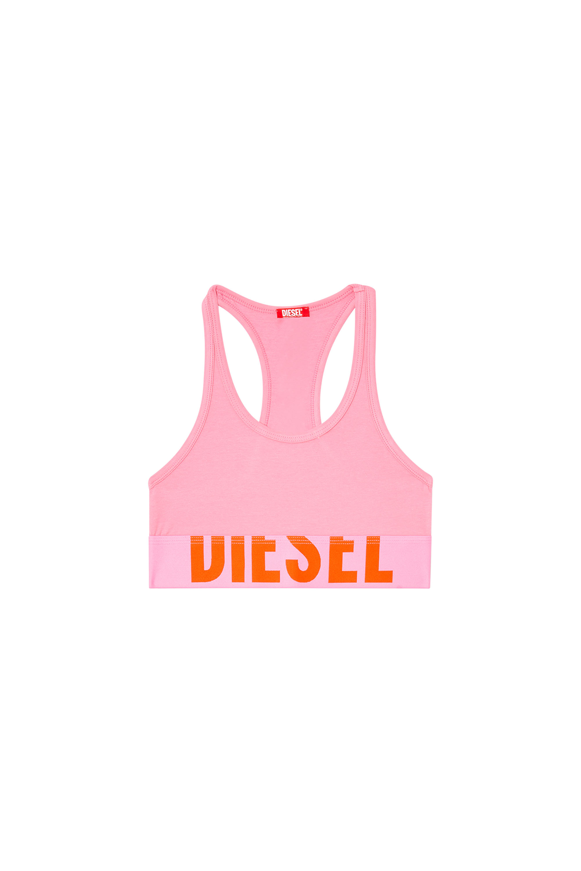 Diesel - UFSB-COTTON-RACE-BRALETTE-XL, Female's Sports bra with cut-off logo in ピンク / ホワイト - 4