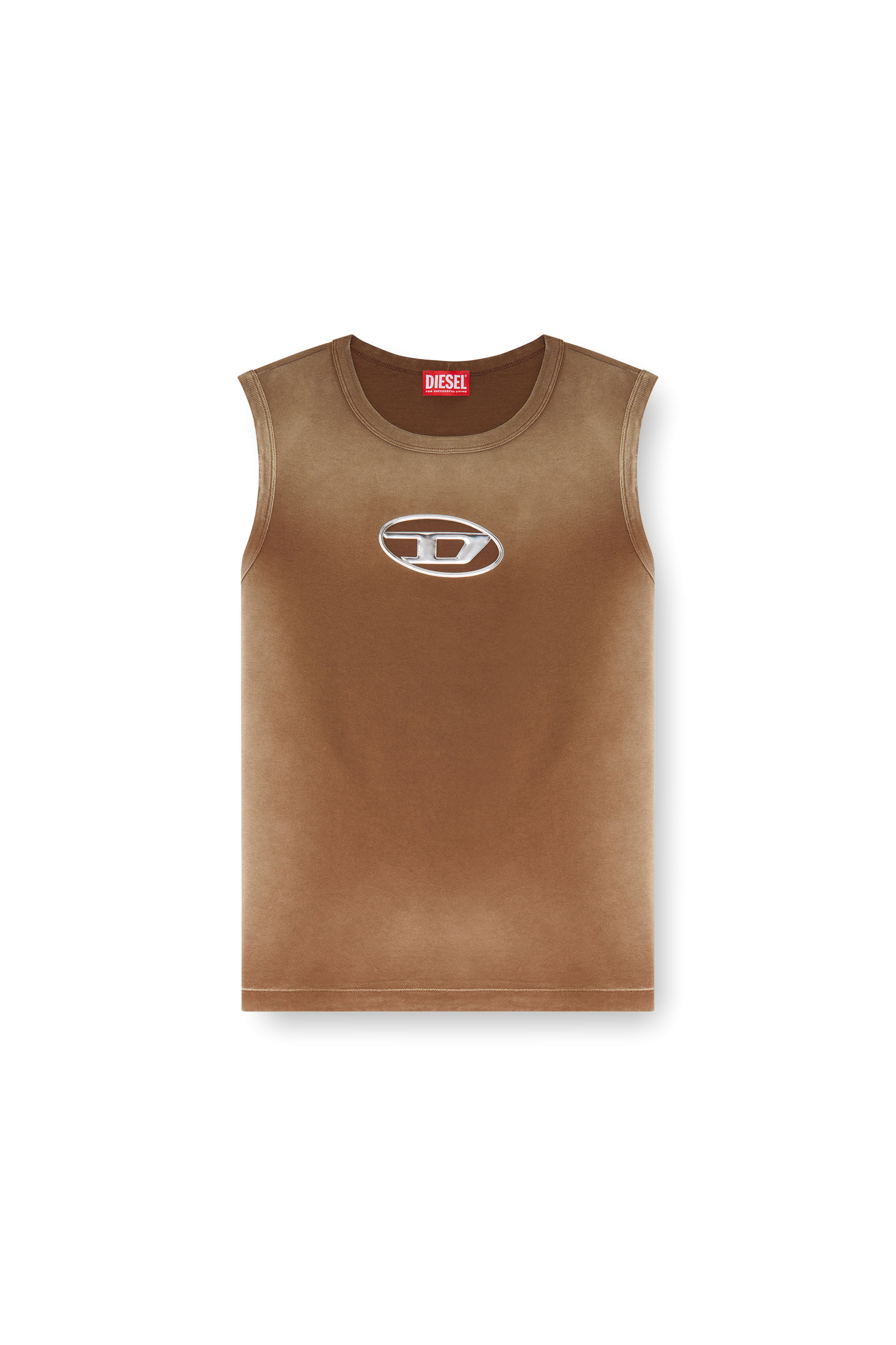 Diesel - T-BRICO, Male Faded tank top with puffy Oval D in ブラウン - Image 3