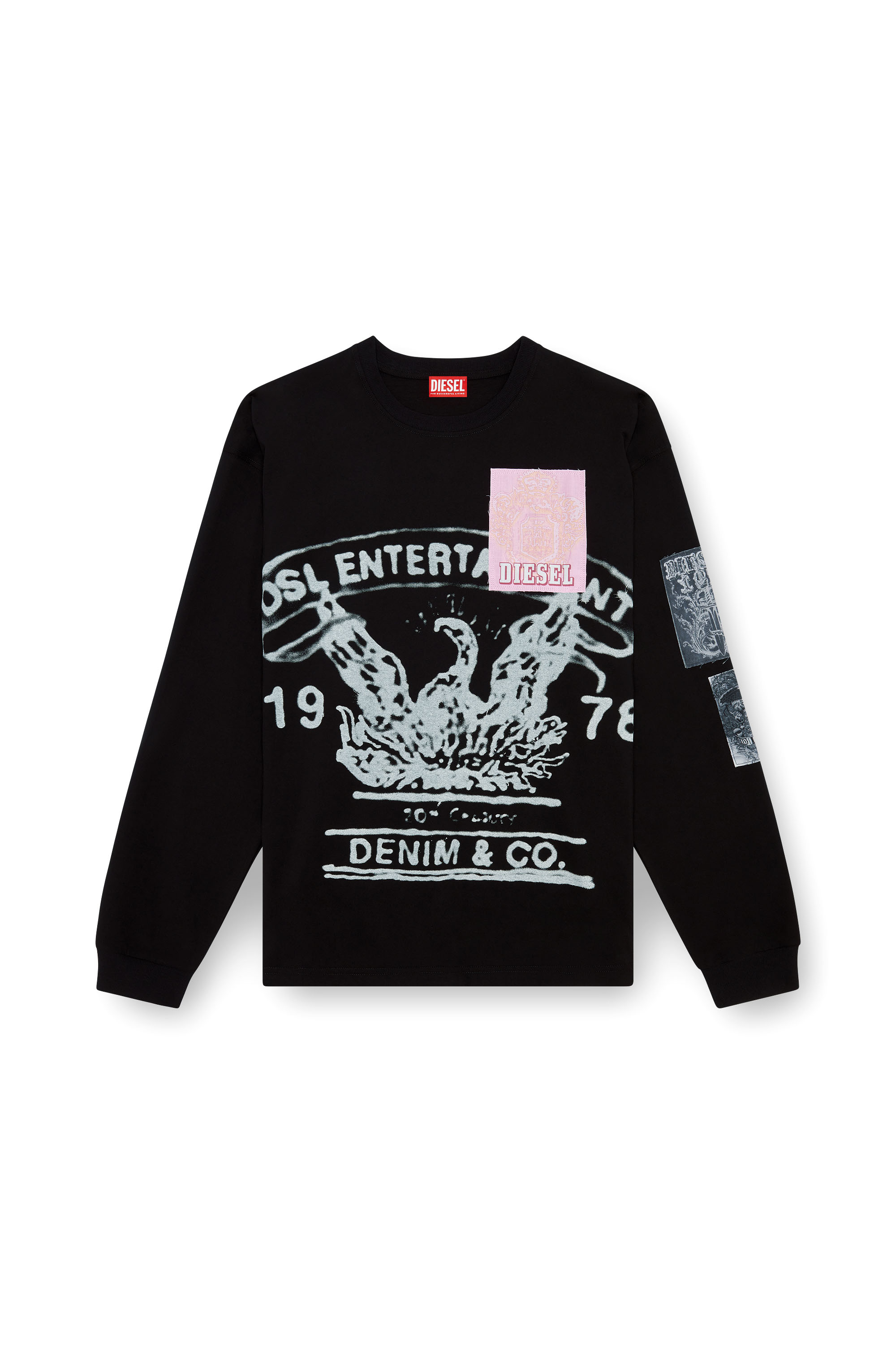 Diesel - T-BOXT-LS-Q10, Male Long-sleeve T-shirt with printed patches in ブラック - Image 3