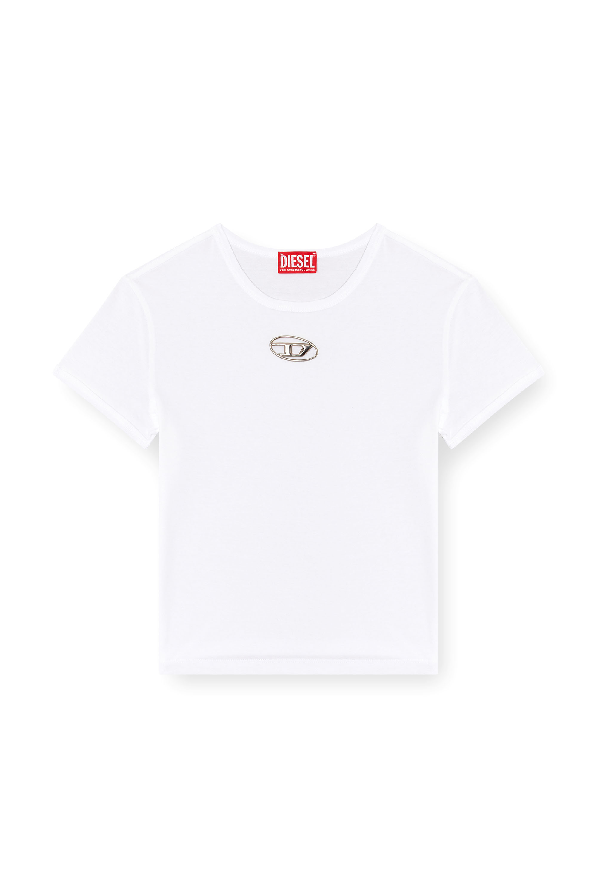 Diesel - T-UNCUTIE-LONG-OD-Q1, Female's Slim fit T-shirt with cut-out Oval D in ホワイト - 3