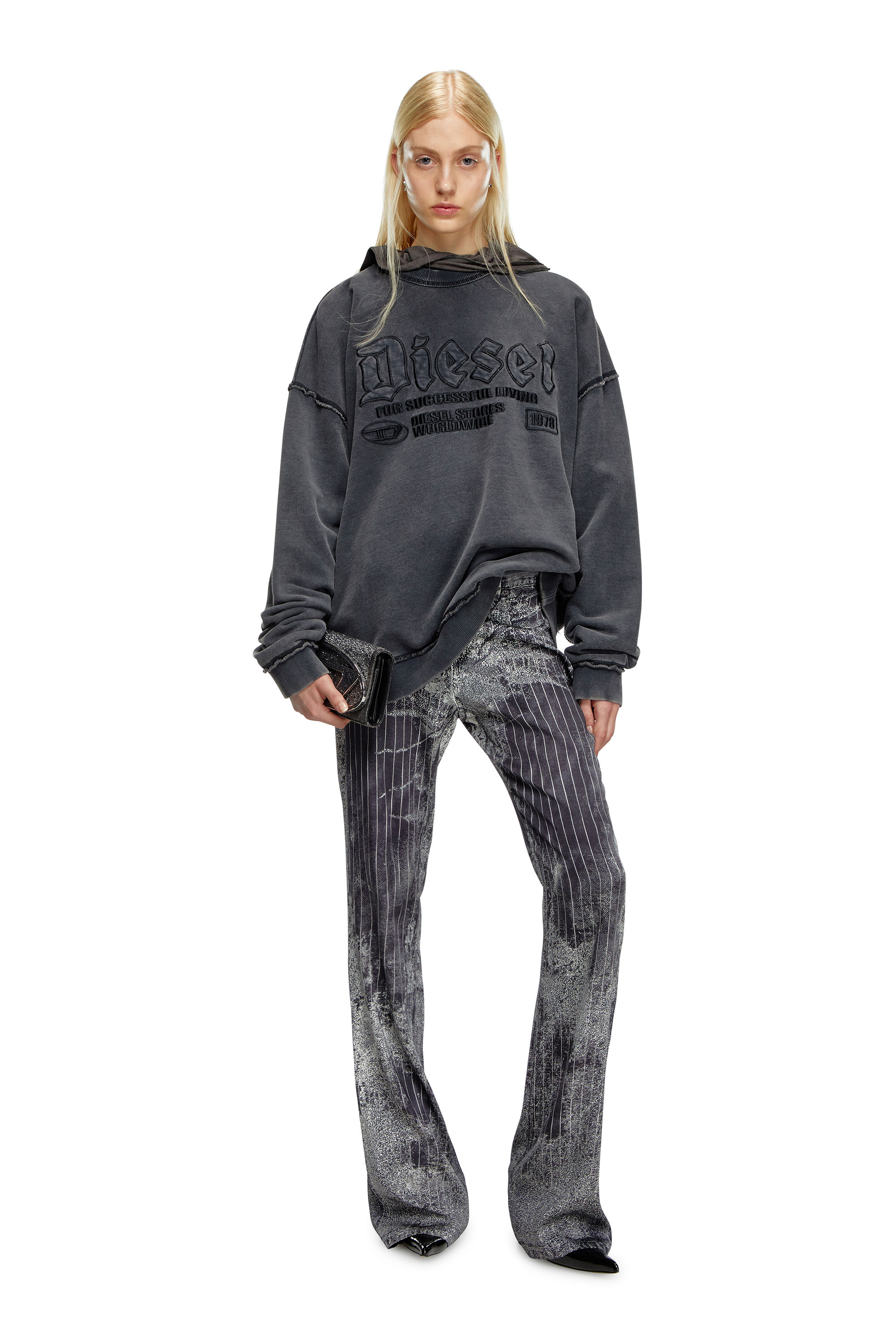Diesel - P-RETTY, Female Bootcut satin pants with pinstripe print in ブラック - Image 2