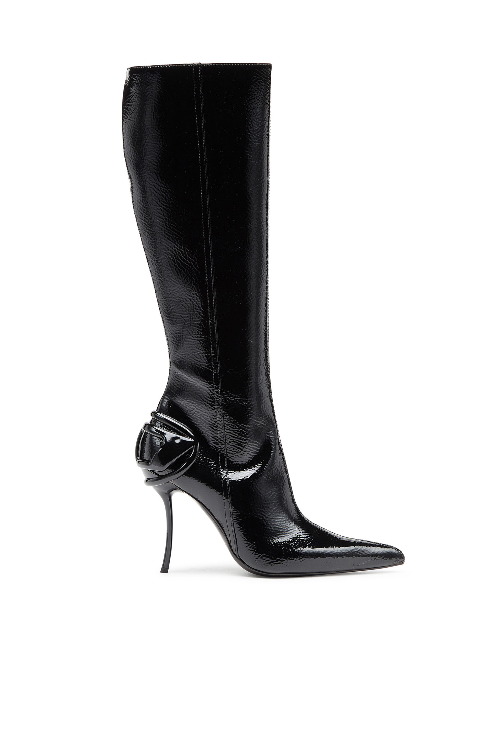 Diesel - D-TEN&HALF HB, Female's D-Ten&Half-Glossy knee-high boots with curved heel in ブラック - 1