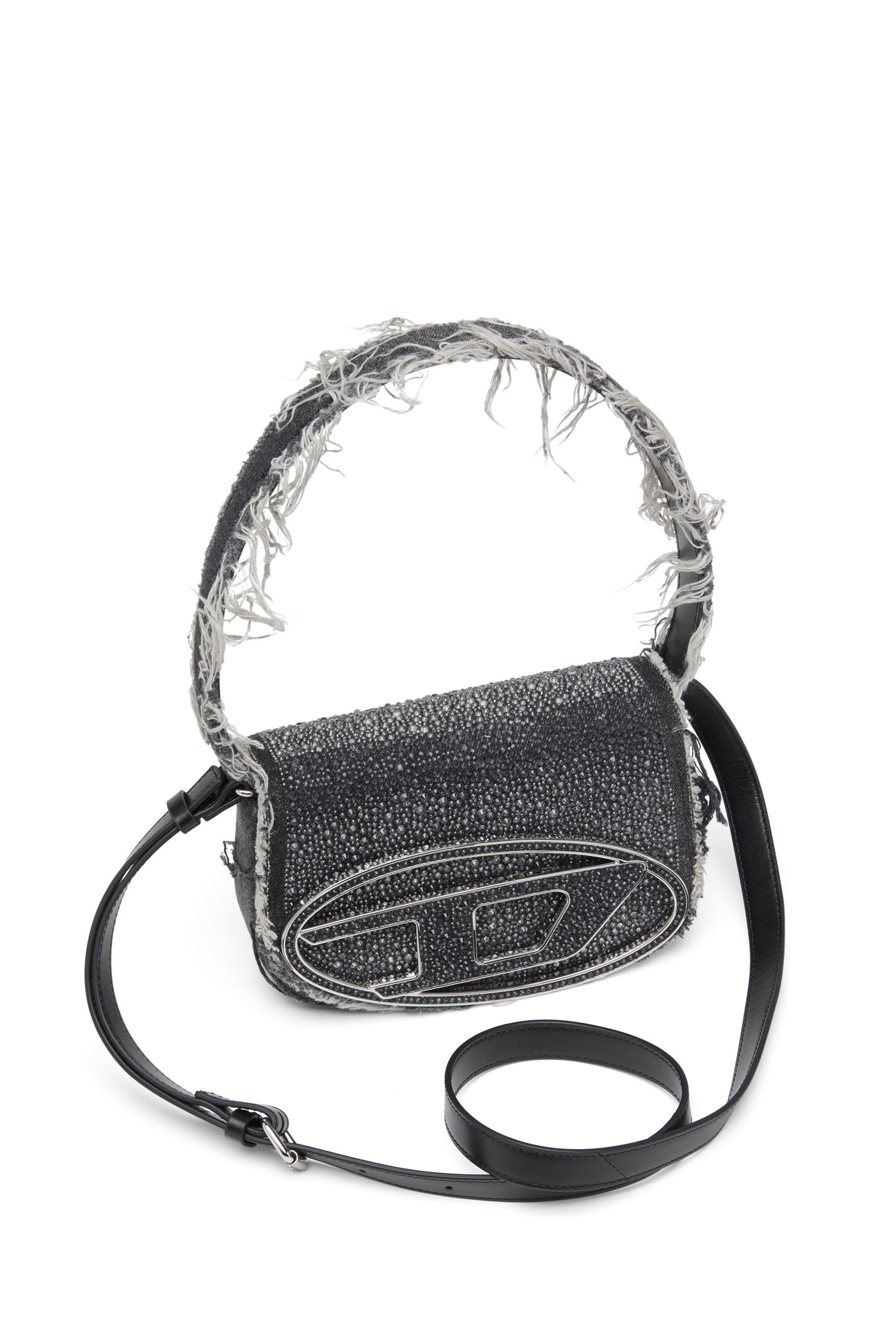 Diesel - 1DR, Female 1DR-Iconic shoulder bag in denim and crystals in ブラック - Image 5