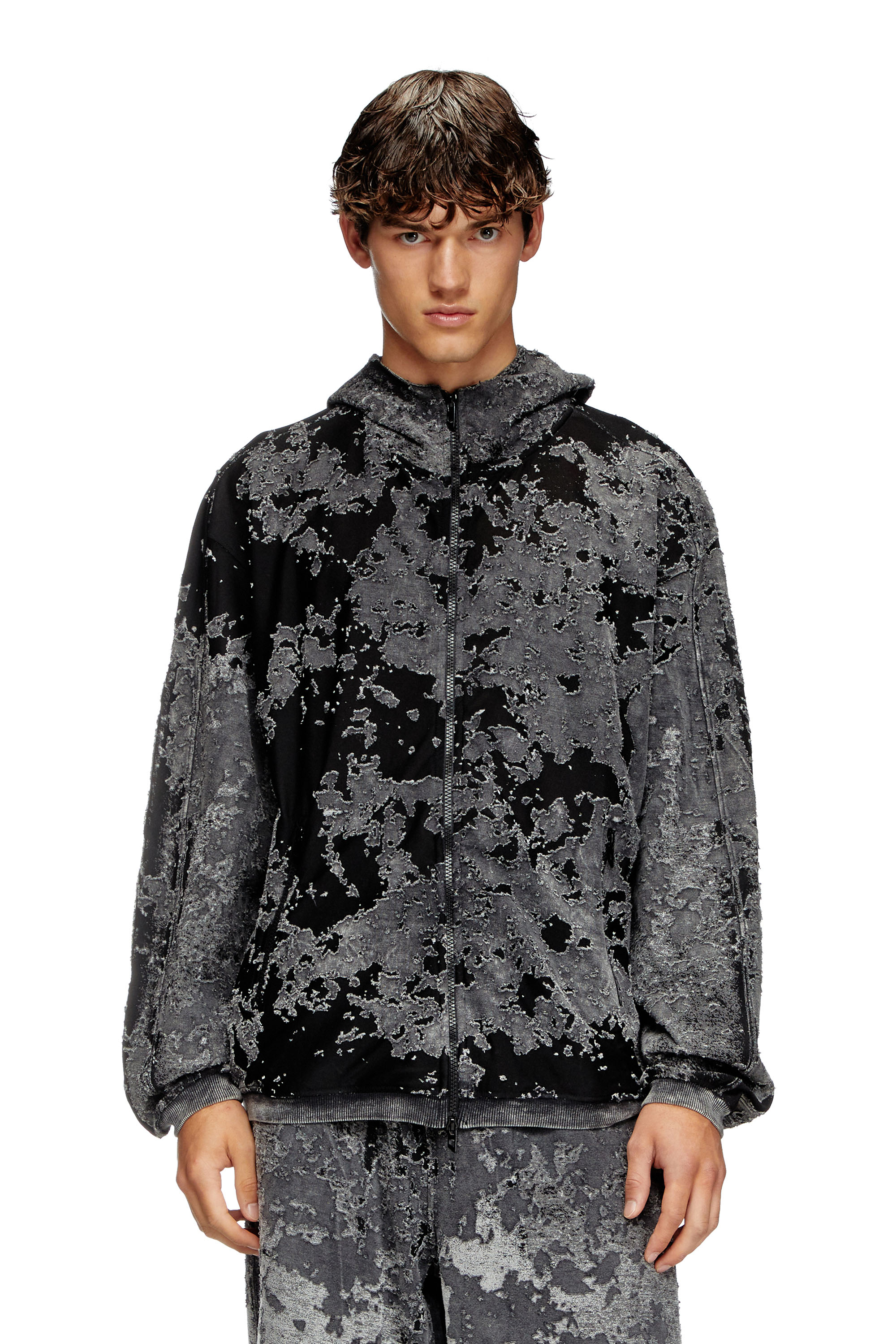 Diesel - S-IRTA, Male's Burnout hoodie with camo effect in ブラック - 1