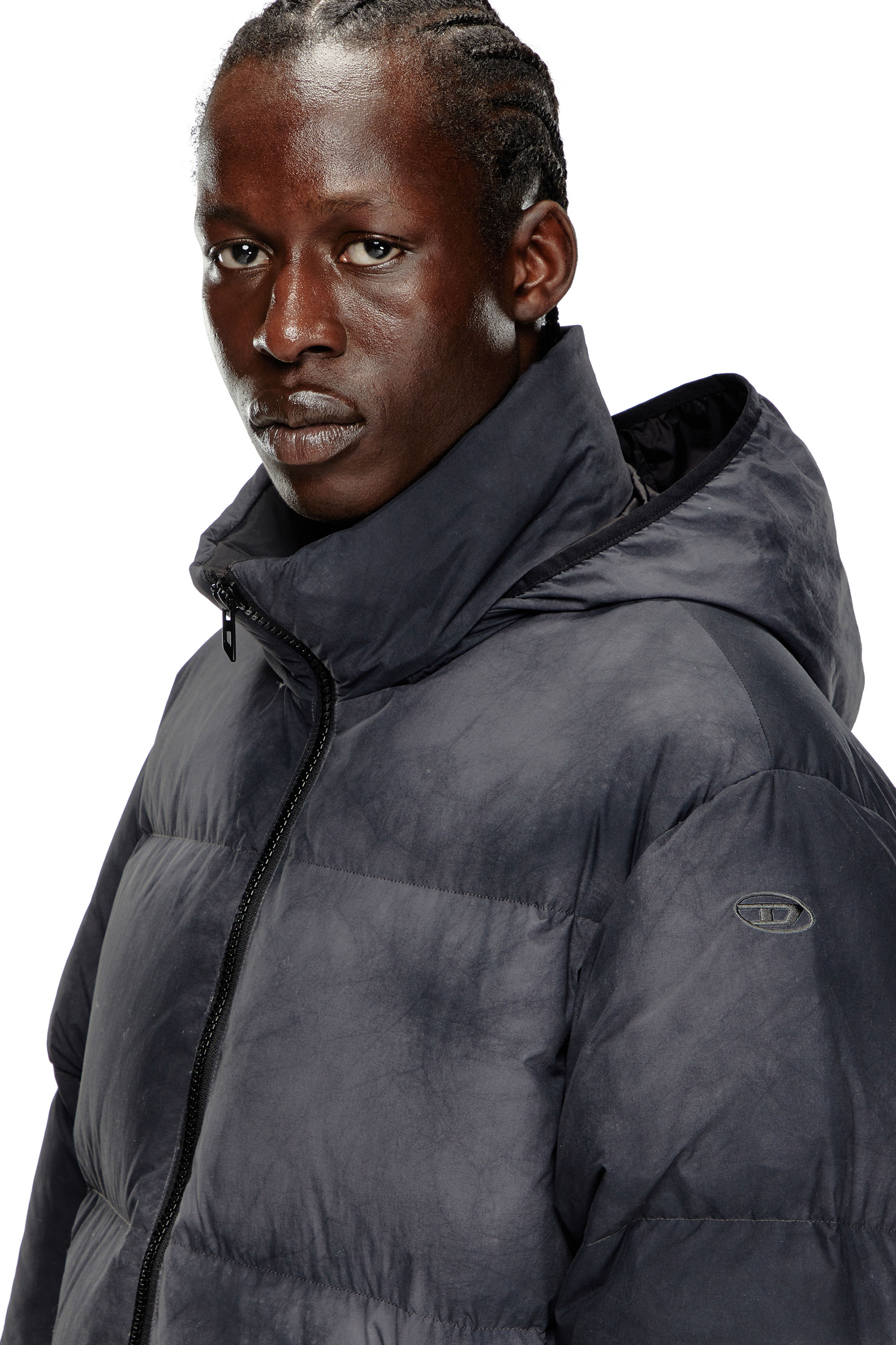 Diesel - W-RAVEEL, Male's Hooded down jacket in patchy nylon in ブラック - 5