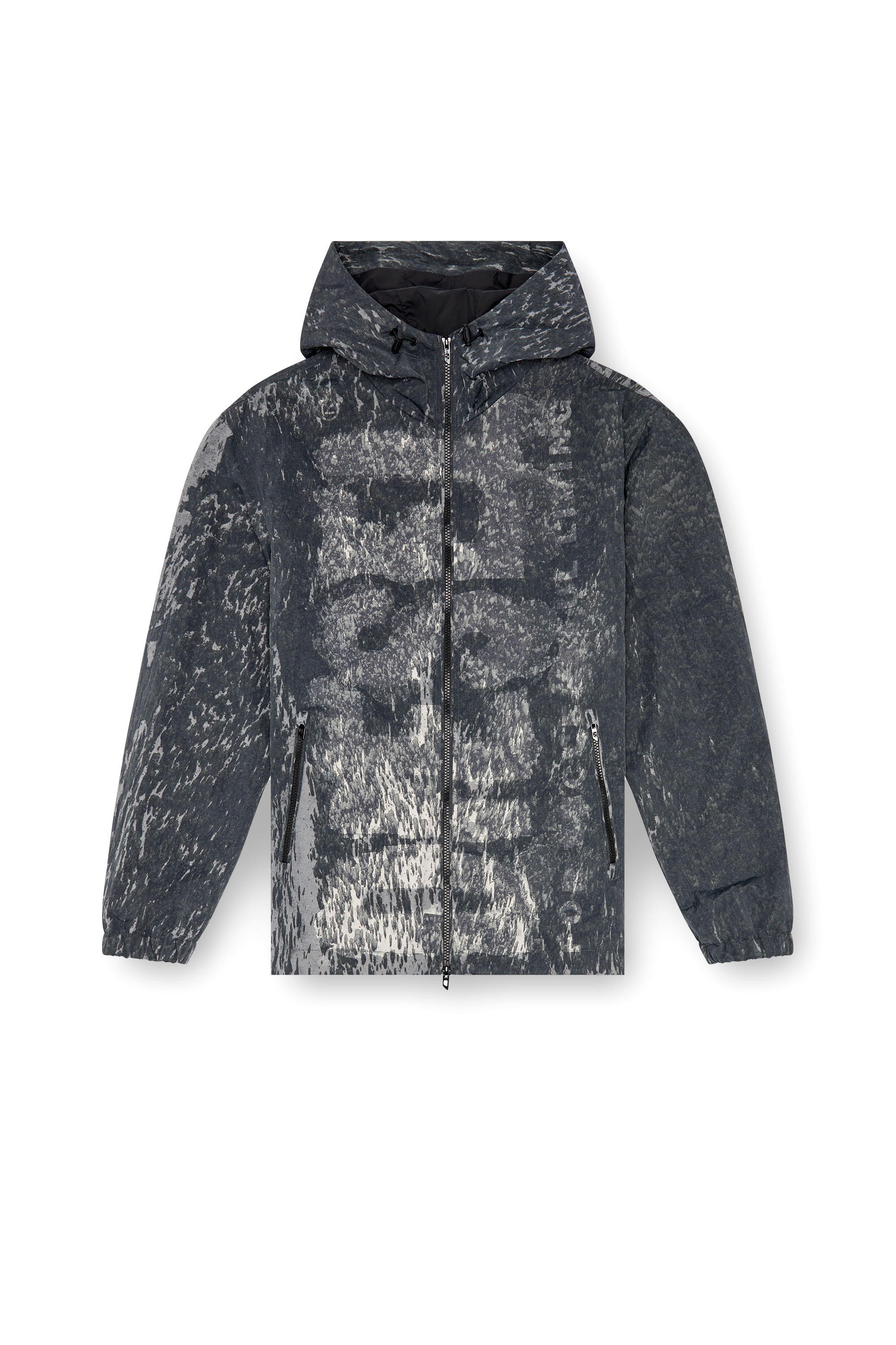 Diesel - J-BRICK, Male's Hooded windbreaker with Rain Camo print in ブラック - 3