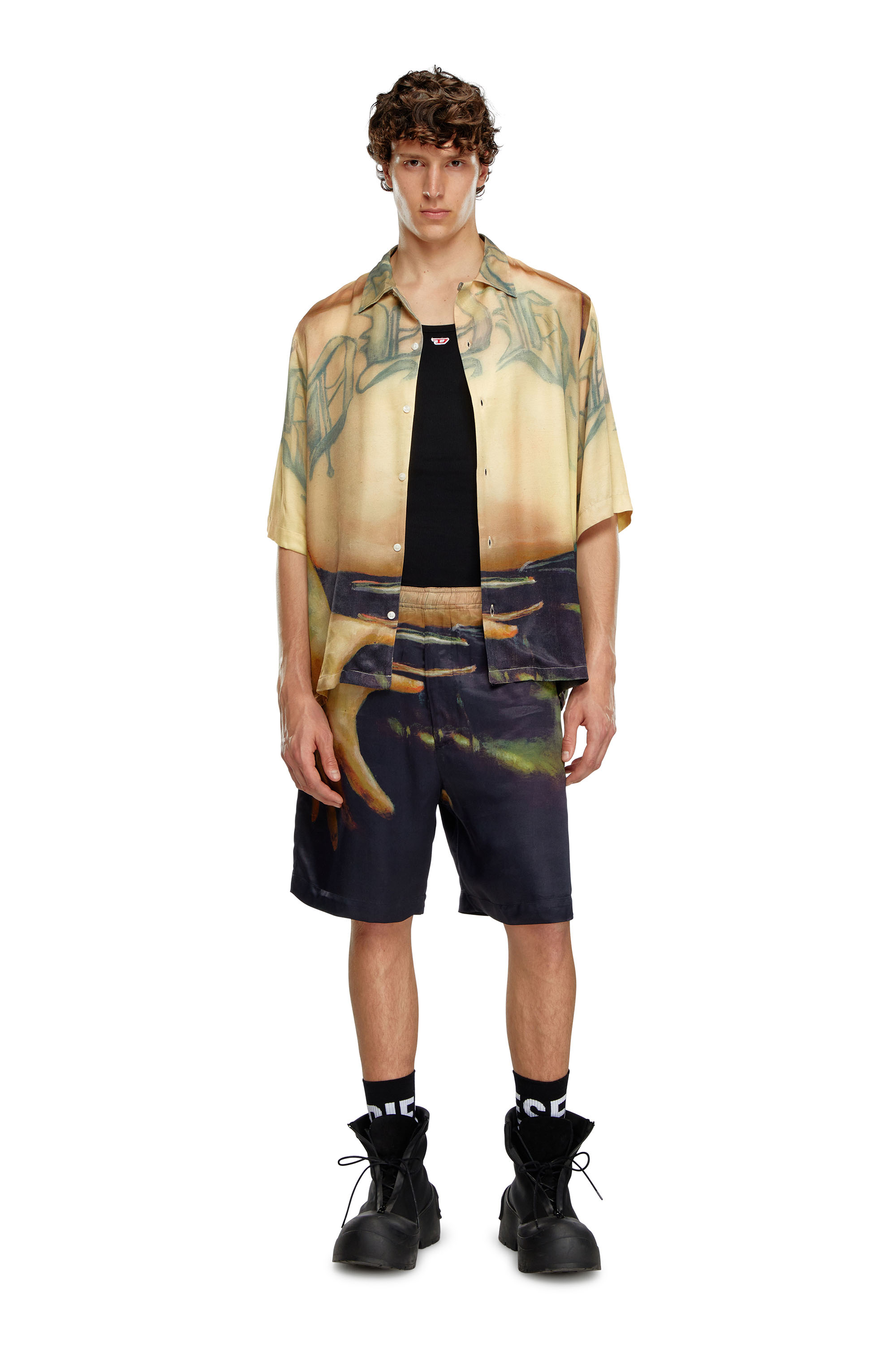 Diesel - PR-P-TOLL-SHO-SS, Unisex's Viscose shorts with all-over print in ブラック - 1