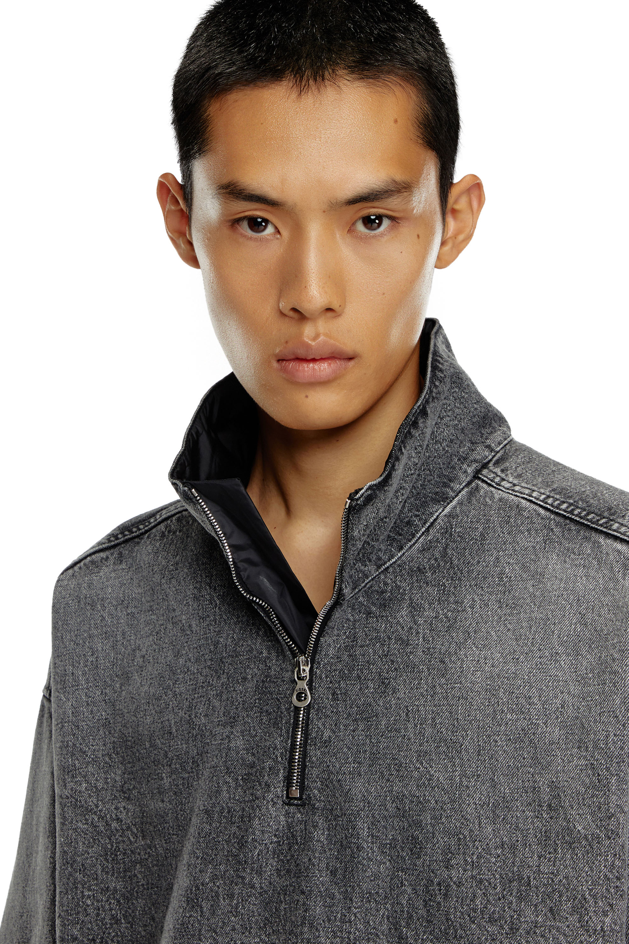 Diesel - D-FLOW-PLUS-S, Male Denim pullover with nylon inserts in ブラック - Image 5