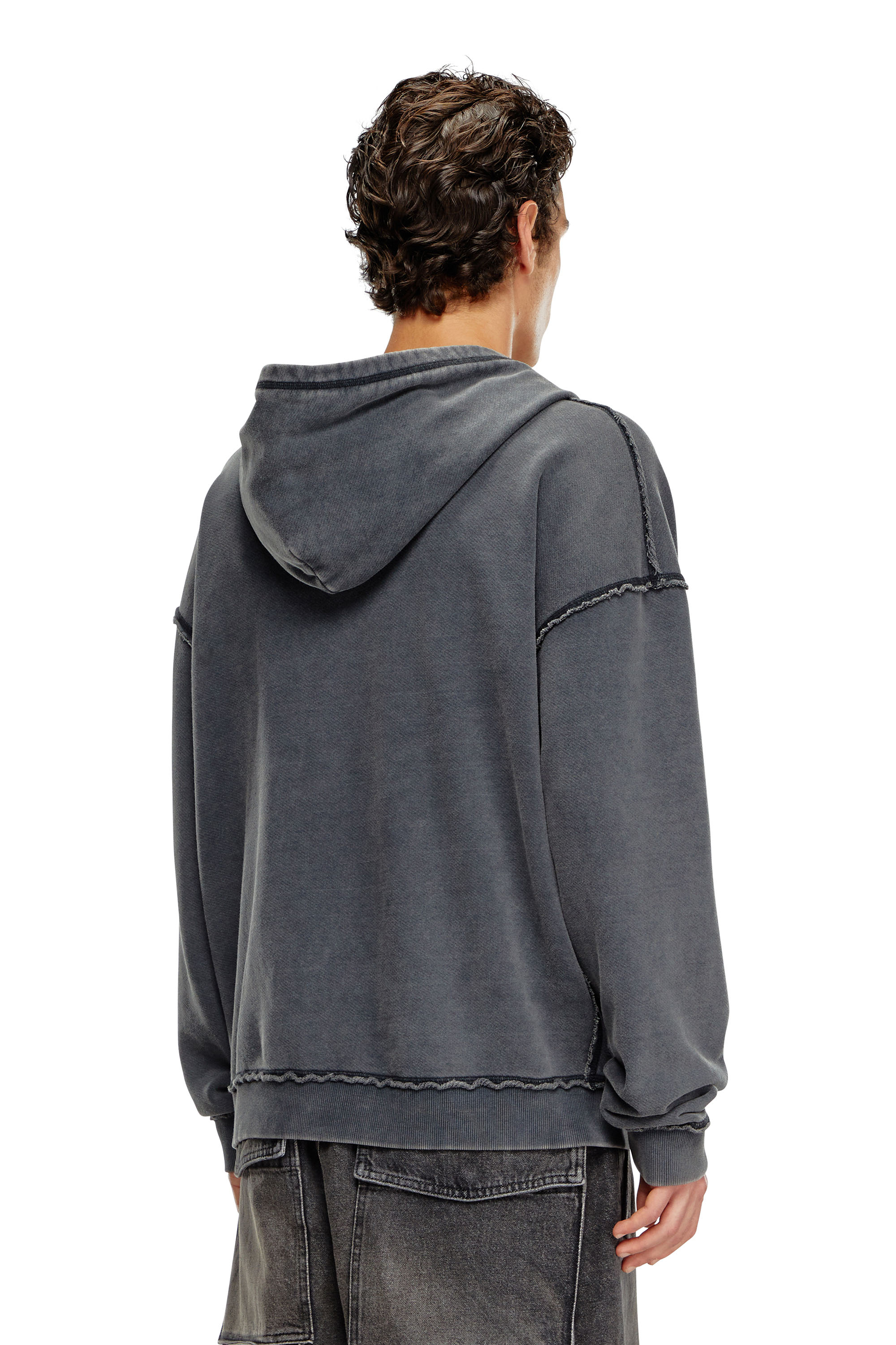 Diesel - S-BOXT-HOOD-RAW, Male V-neck hoodie in treated jersey in ブラック - Image 4