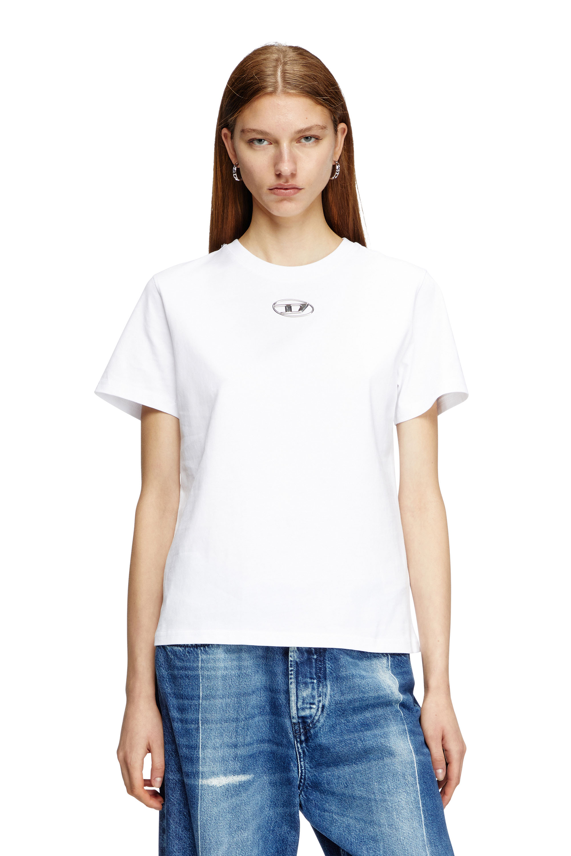 Diesel - T-REGS-OD-Q1, Female's Regular fit T-shirt with cut-out Oval D in ホワイト - 1