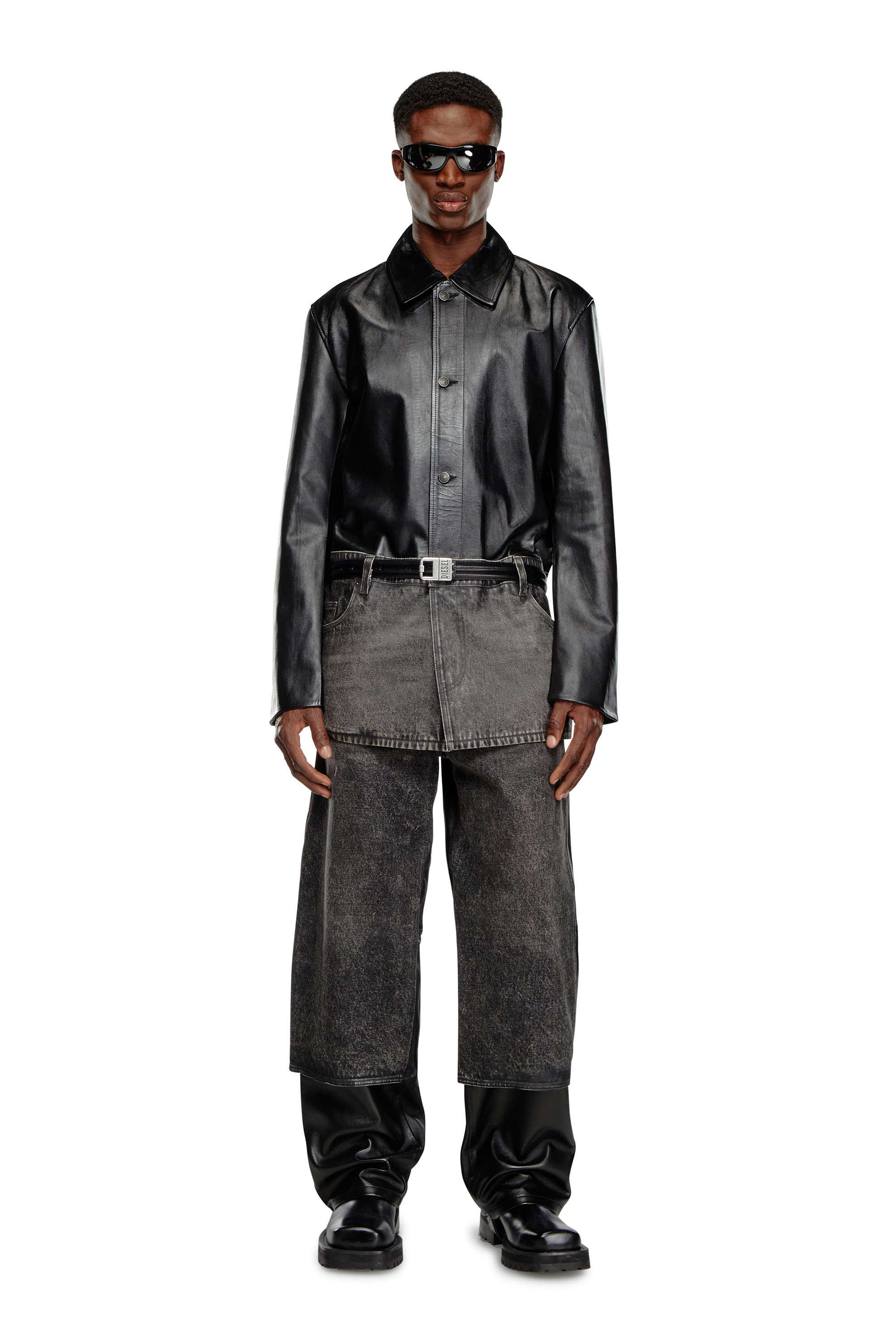 Diesel - P-BRETCH, Male Leather and denim pants in ブラック - Image 1