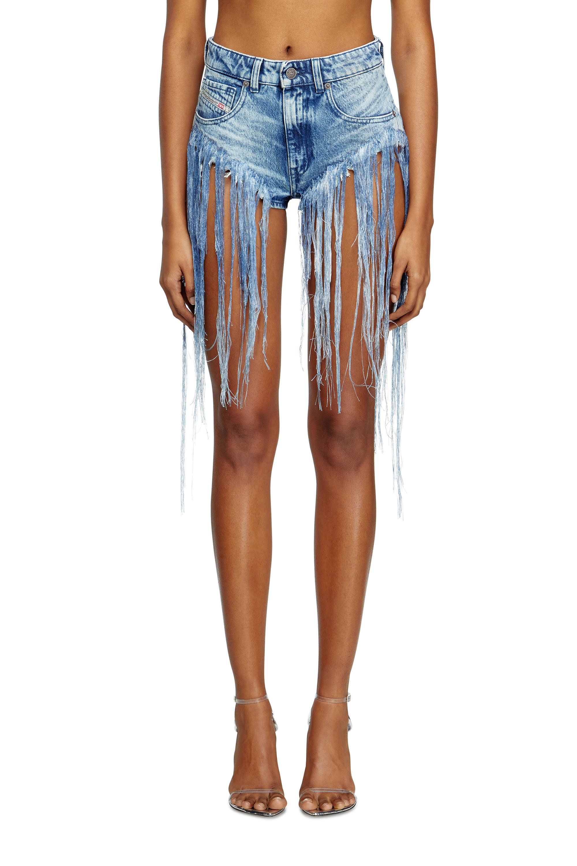 Diesel - DE-JIZZ-FSG, Female's Shorts in distressed fringed denim in ミディアムブルー - 1