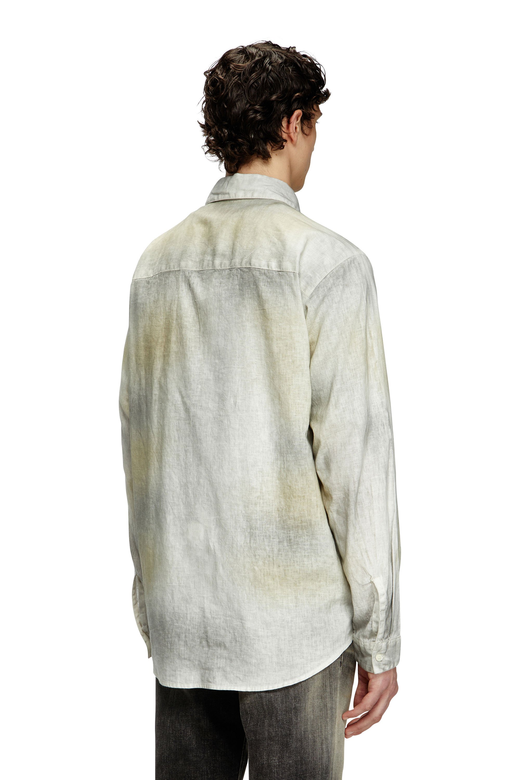 Diesel - S-LEIE, Male's Treated linen-blend shirt in グレー/ホワイト - 4