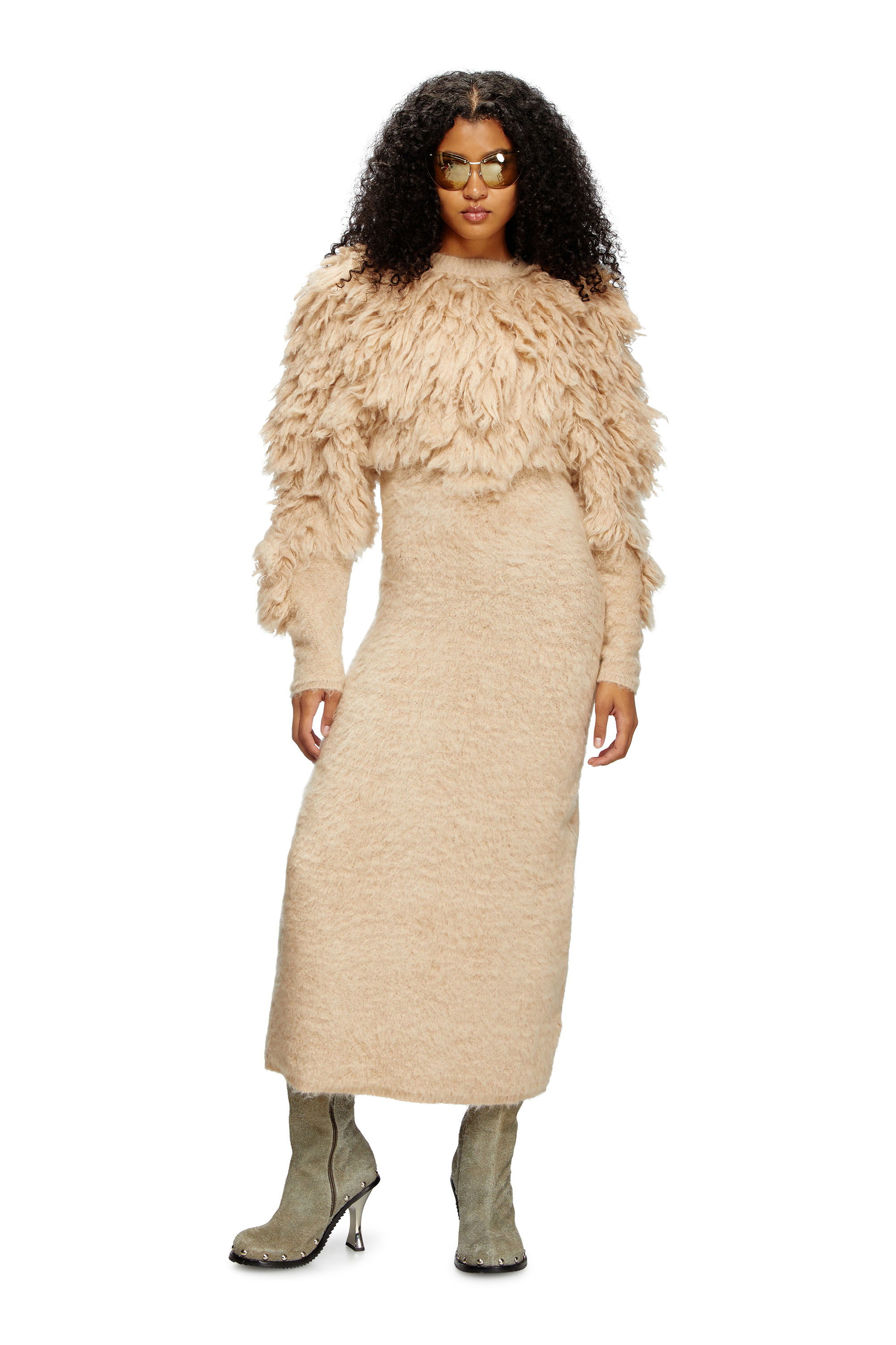 Diesel - M-PACE, Female's Turtleneck dress in shaggy mohair in ベージュ - 1