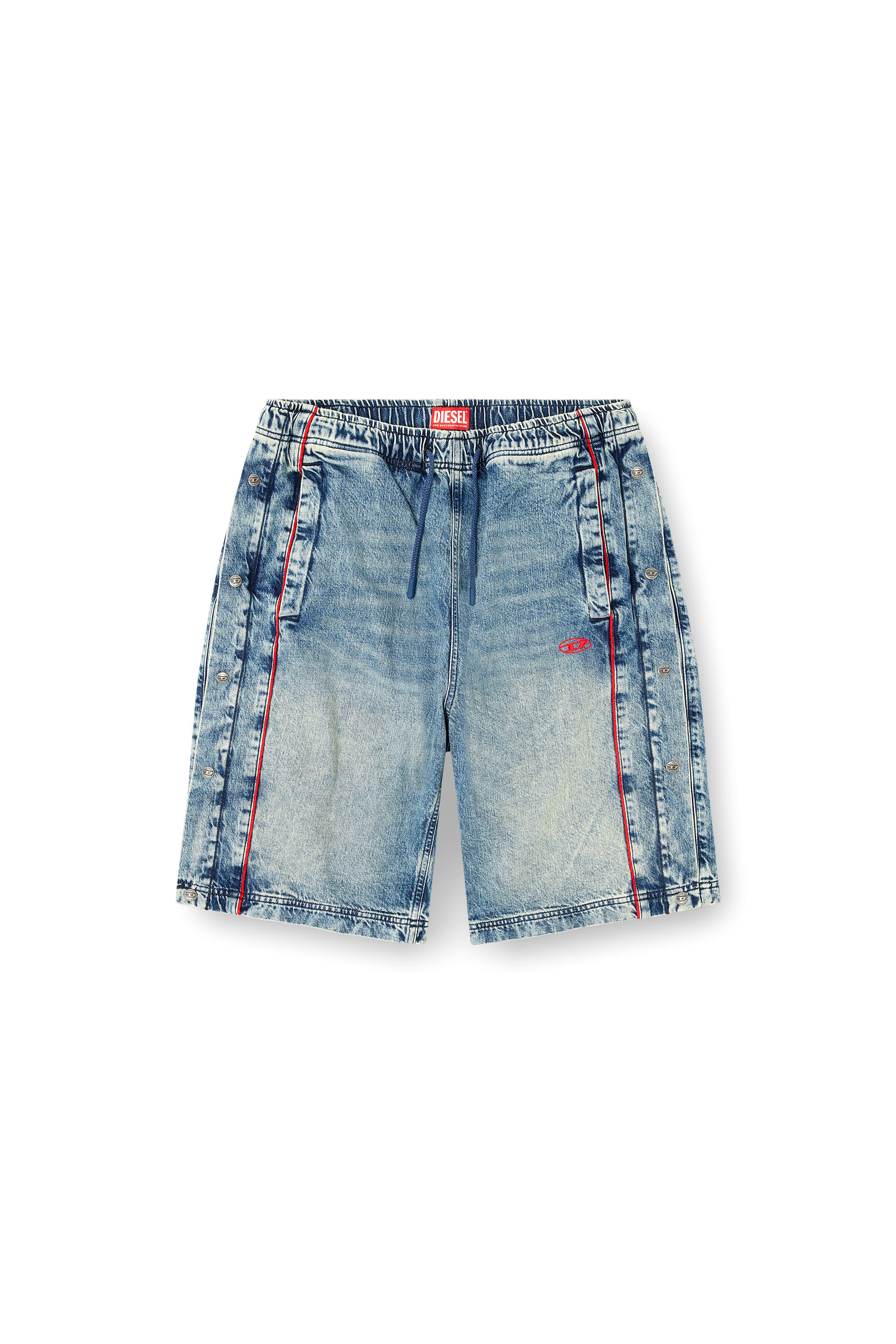 Diesel - D-AXFOR-SHORT-S, Unisex's Denim shorts with red piping in ミディアムブルー - 3