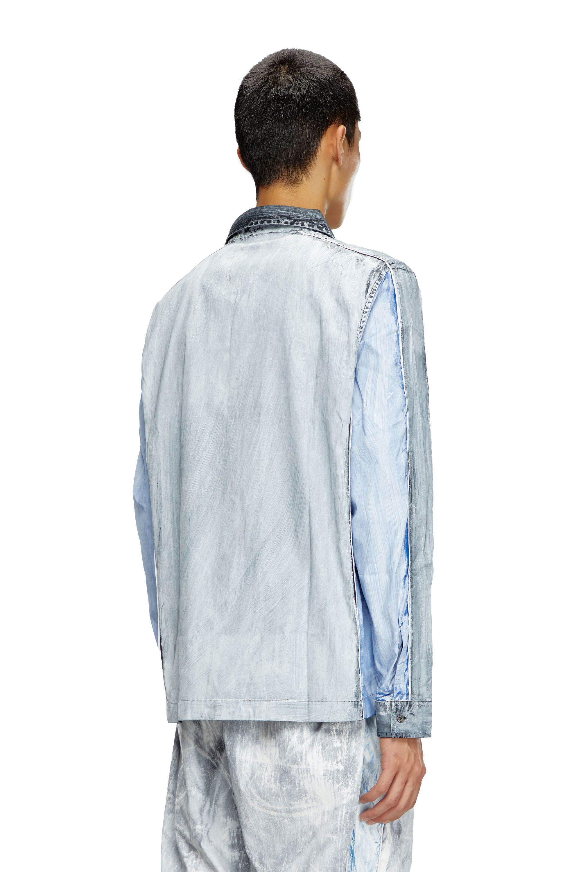 Diesel - S-CREED-BLOCK, Male Colour-block shirt in treated poplin in ブルー - Image 4