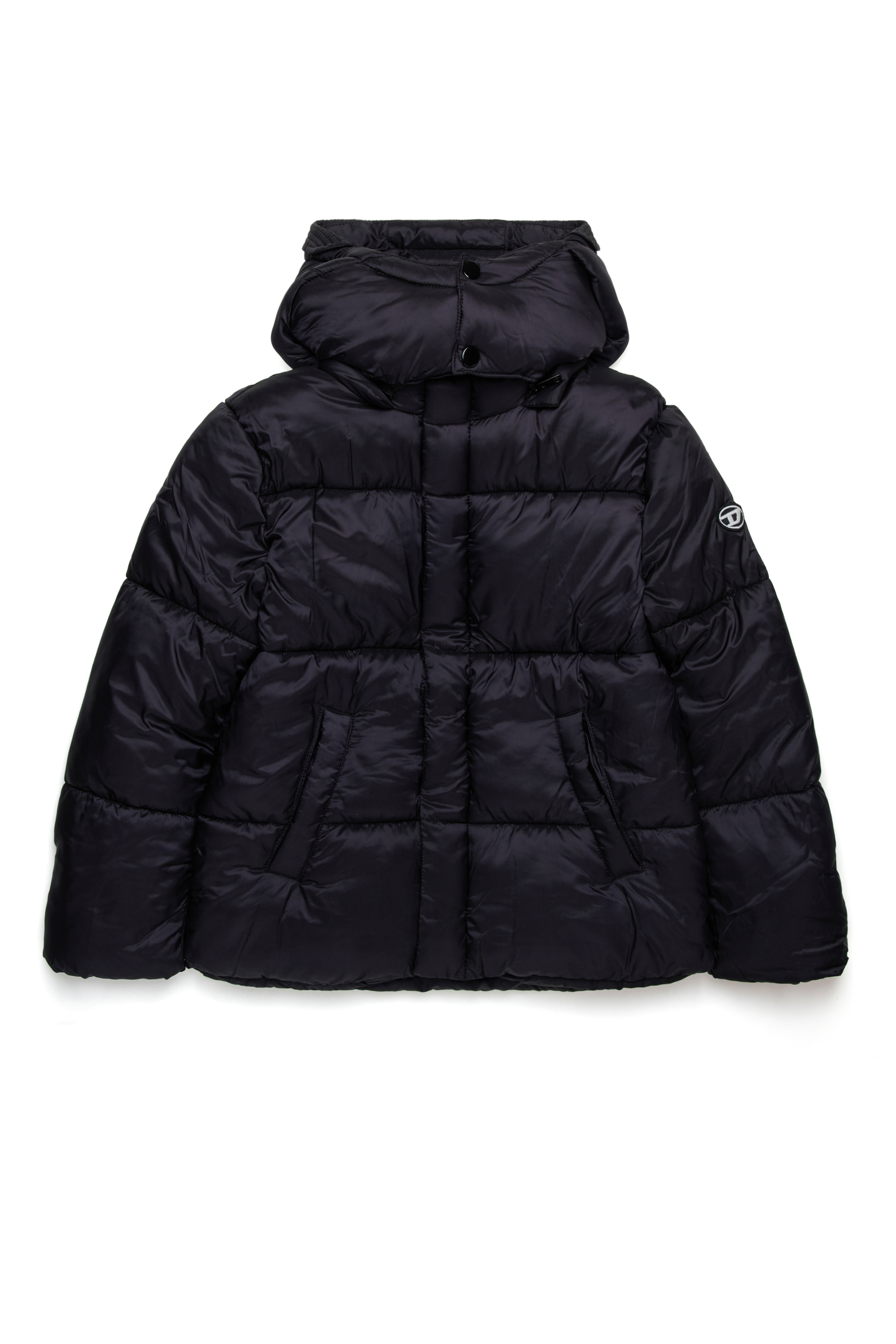 Diesel - JWROLFS, Unisex's Hooded puffer jacket in shiny nylon in ブラック - 1