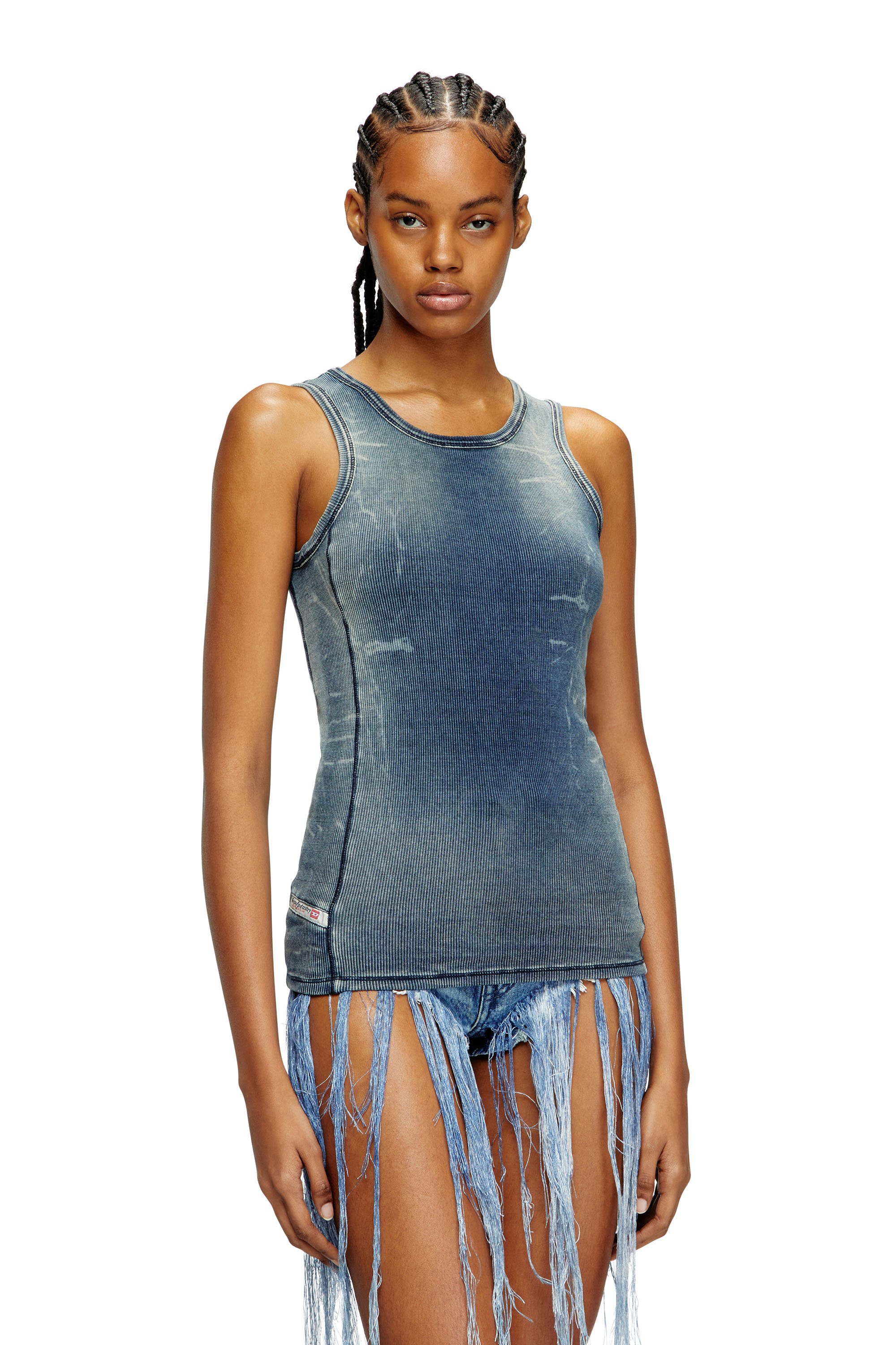 Diesel - T-GO, Unisex's Ribbed tank top with denim trompe l'oeil in ダークブルー - 4