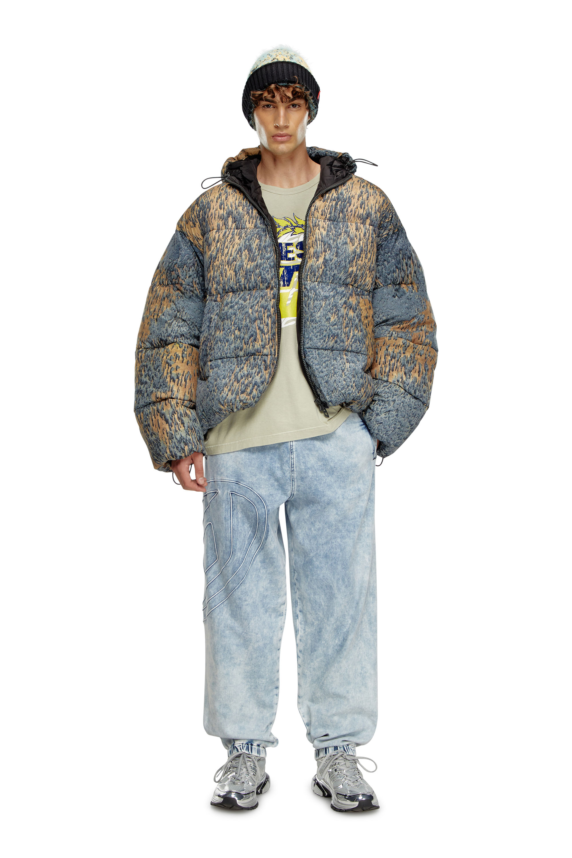 Diesel - W-BOGAERT, Male's Puffer jacket with acid rain effect in ベージュ/グレー - 2