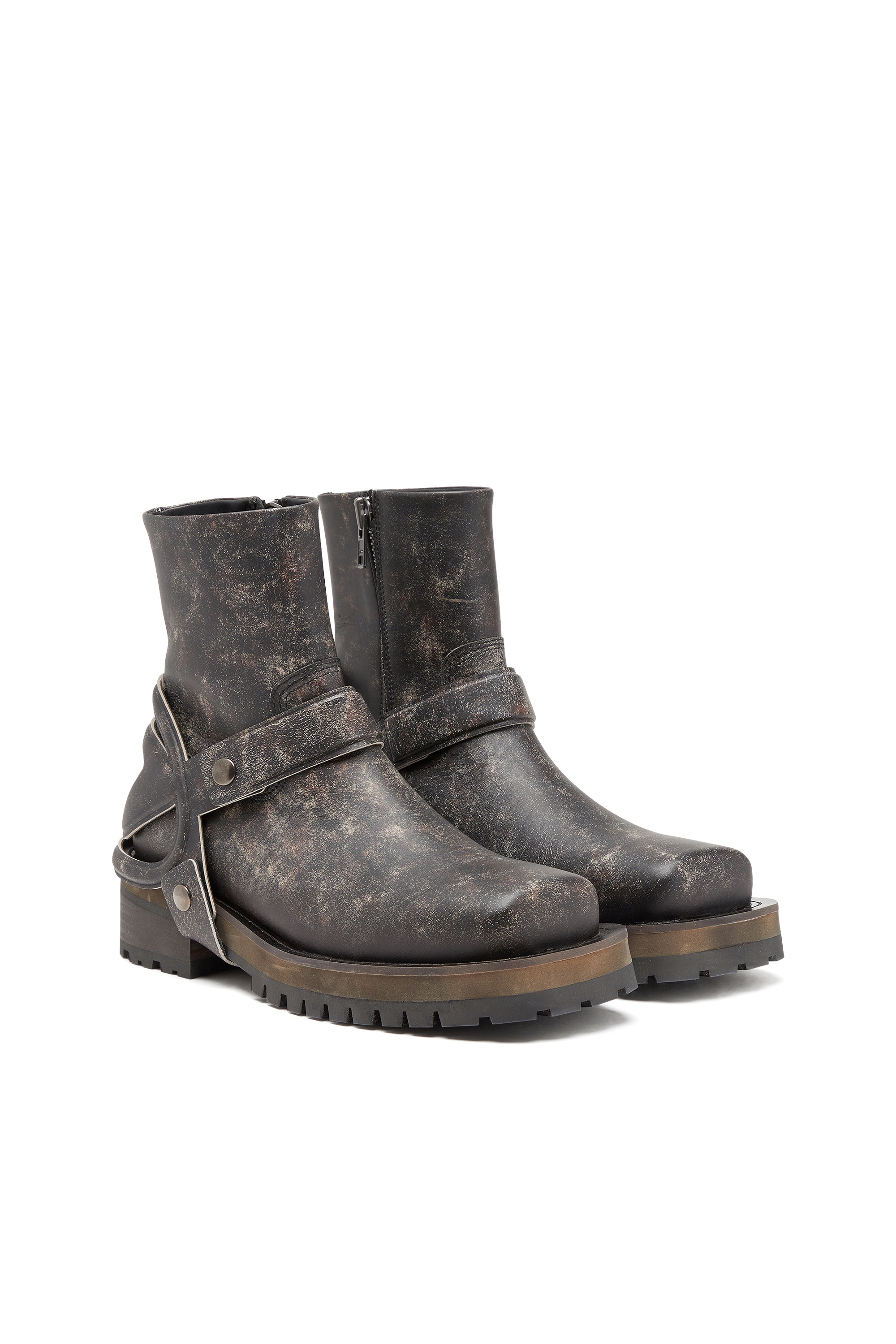 Diesel - D-TEXAN CH, Male's D-Texan-Harness boots in distressed leather in ダークブラウン - 2