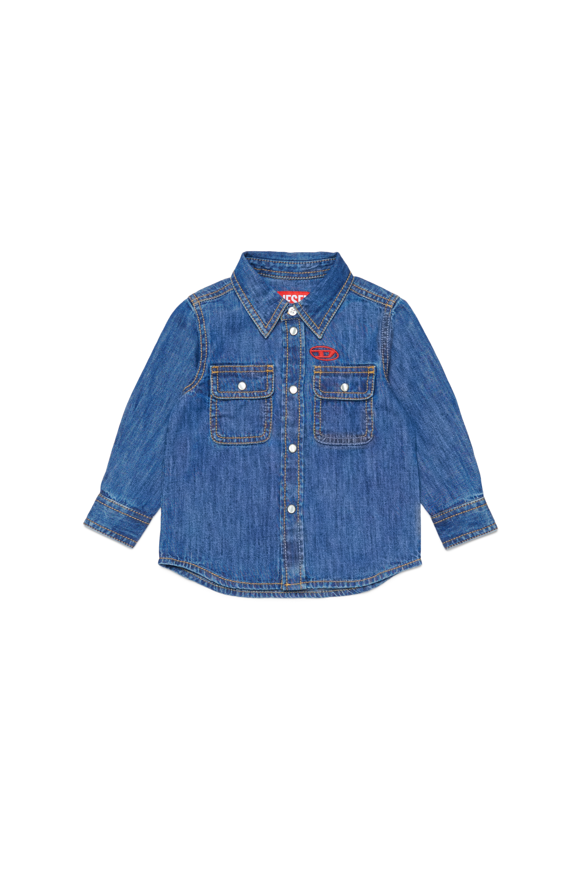 Diesel - CARTOB, Male Denim shirt with Oval D embroidery in ブルー - Image 1