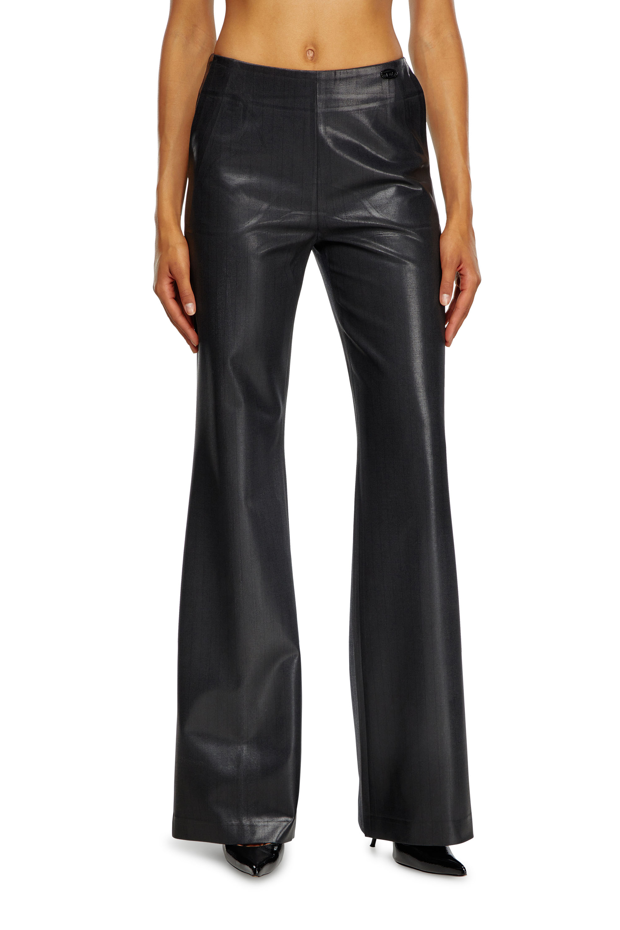 Diesel - P-OLARIS, Female Pinstripe pants with coated front in ブラック - Image 1