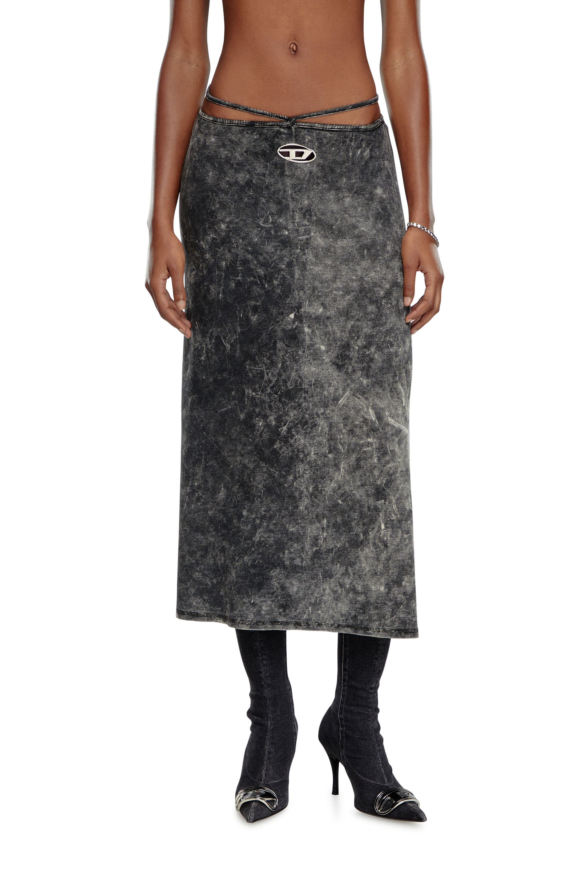 Diesel - O-ROSSI, Female's Marbled midi skirt with wrap-around ties in ダークグレー - 1