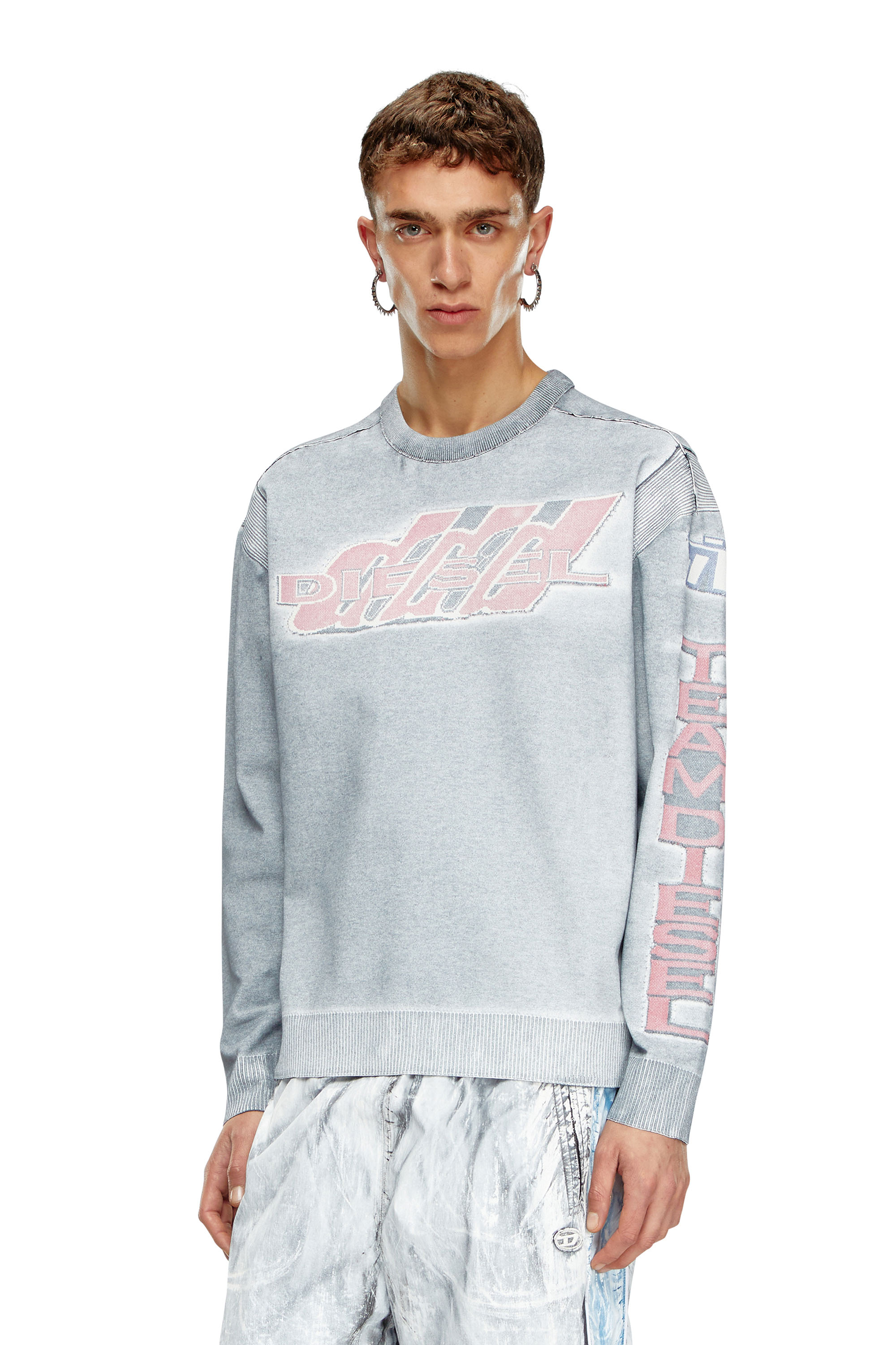 Diesel - K-DIRT, Male Faded cotton jumper with racing graphics in グレー - Image 1