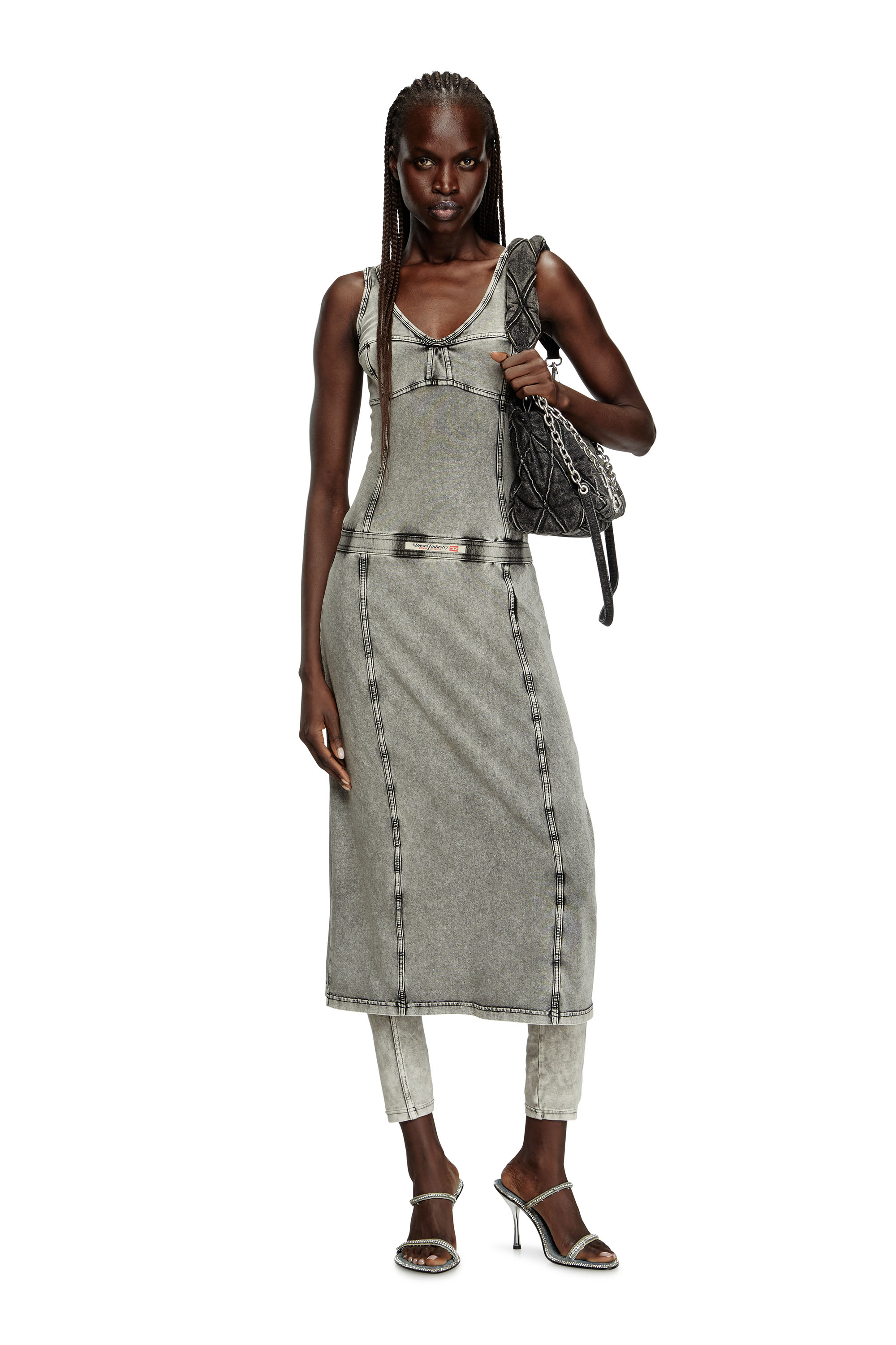 Diesel - D-INNY, Female's Sleeveless midi dress with denim effect in グレー - 2