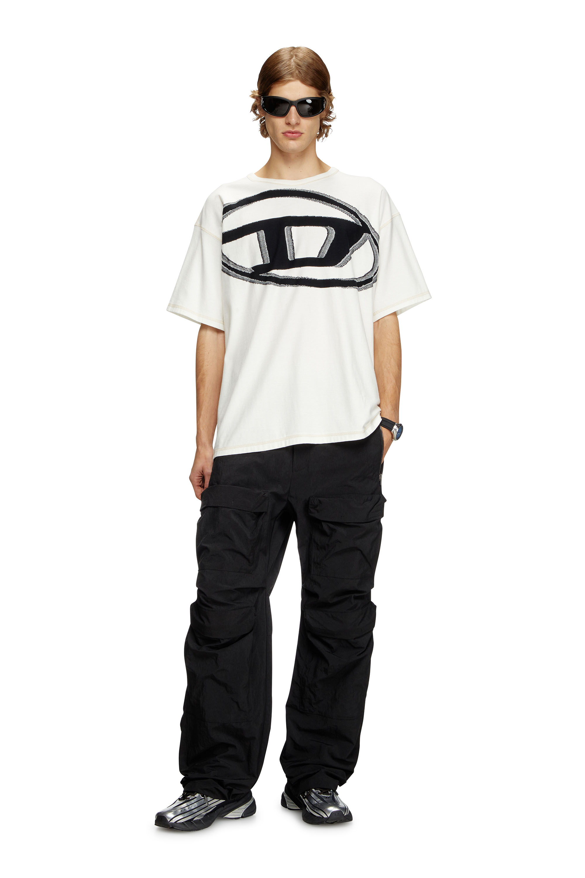 Diesel - T-DOXT, Male's T-shirt with raw jacquard logo in ホワイト - 2