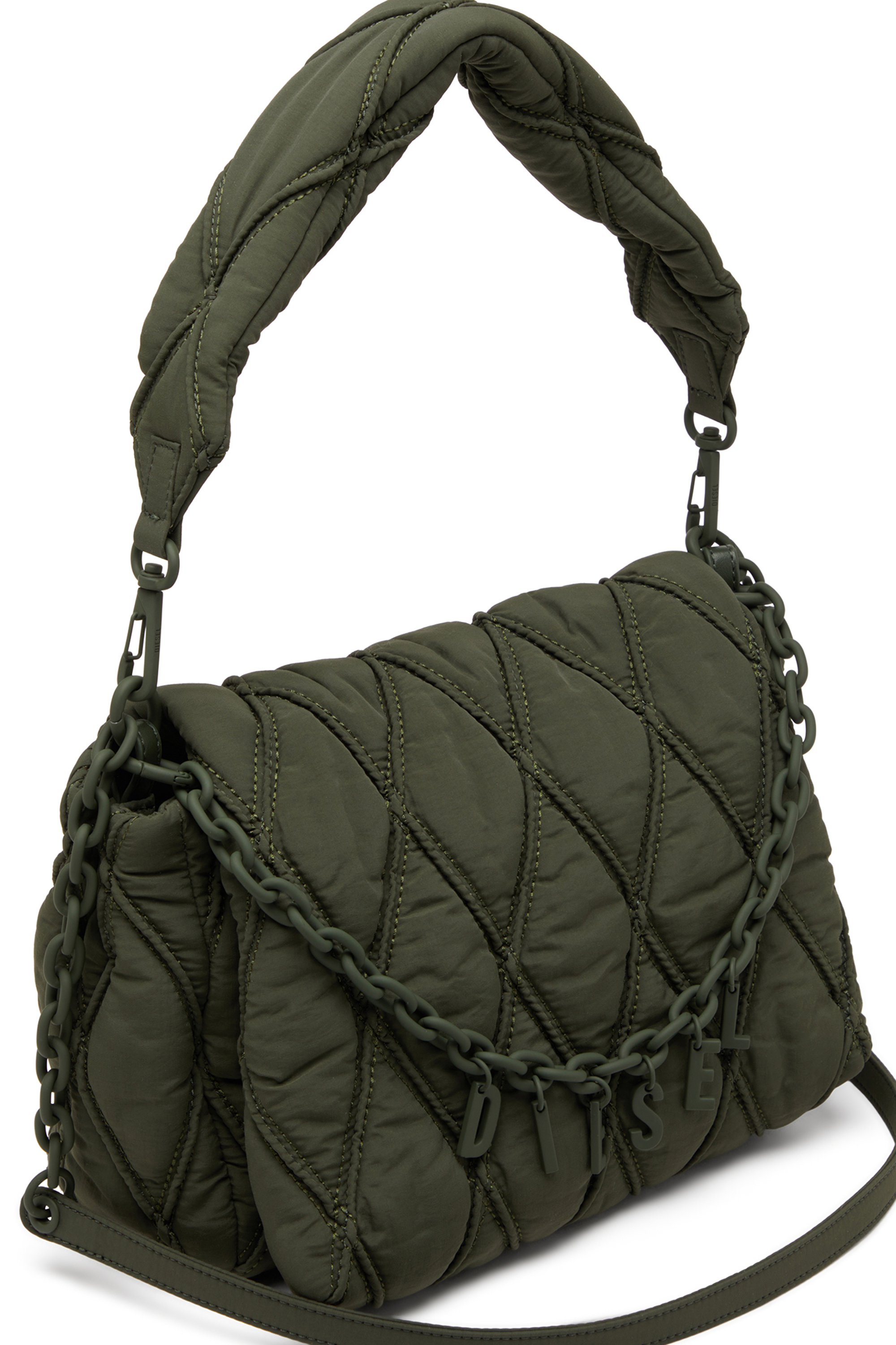 Diesel - CHARM-D SHOULDER M, Female's Charm-D M-Shoulder bag in quilted nylon in ダークグリーン - 5