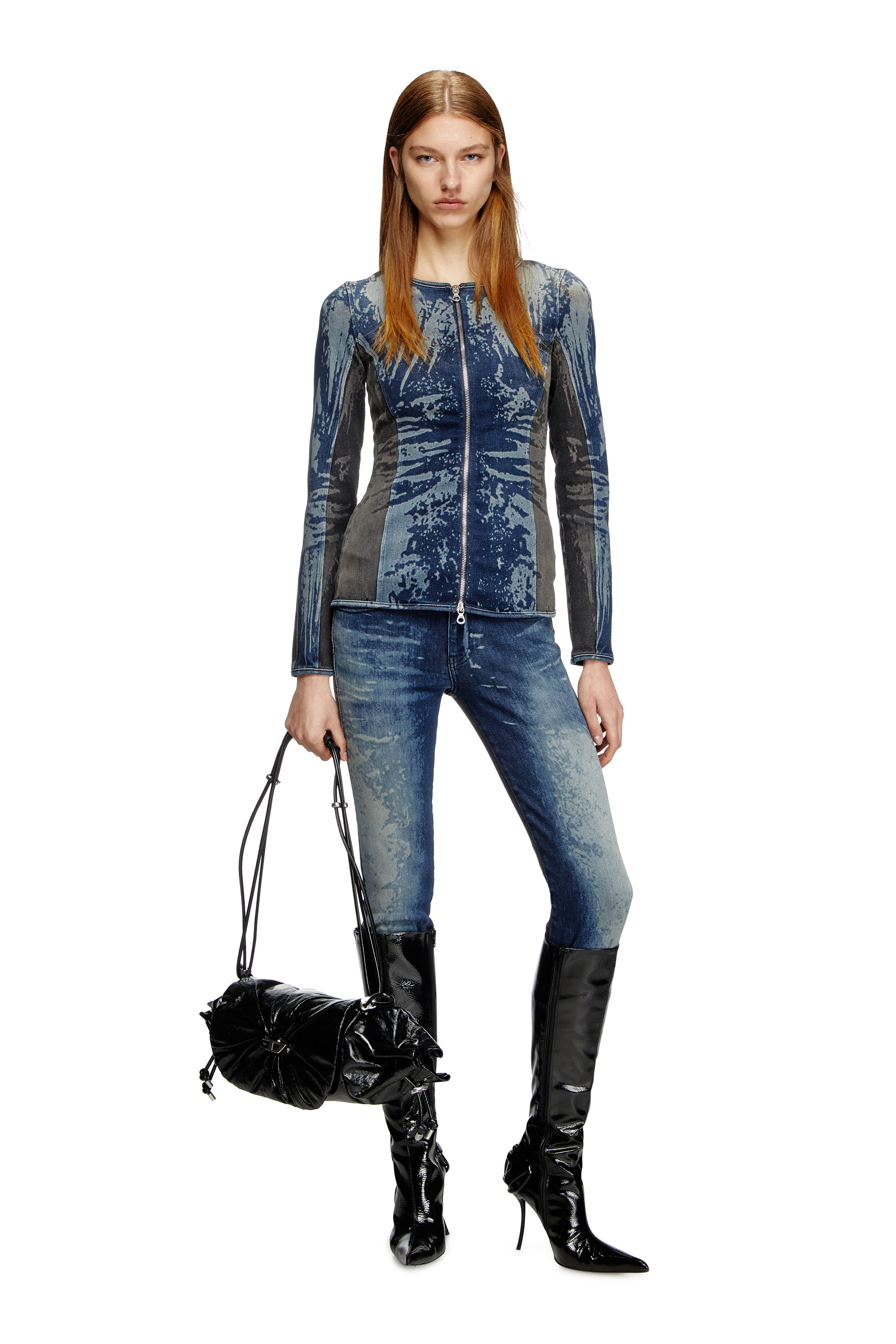 Diesel - DE-GARY-S, Female's Zipped top in bicolour denim in ダークブルー - 2