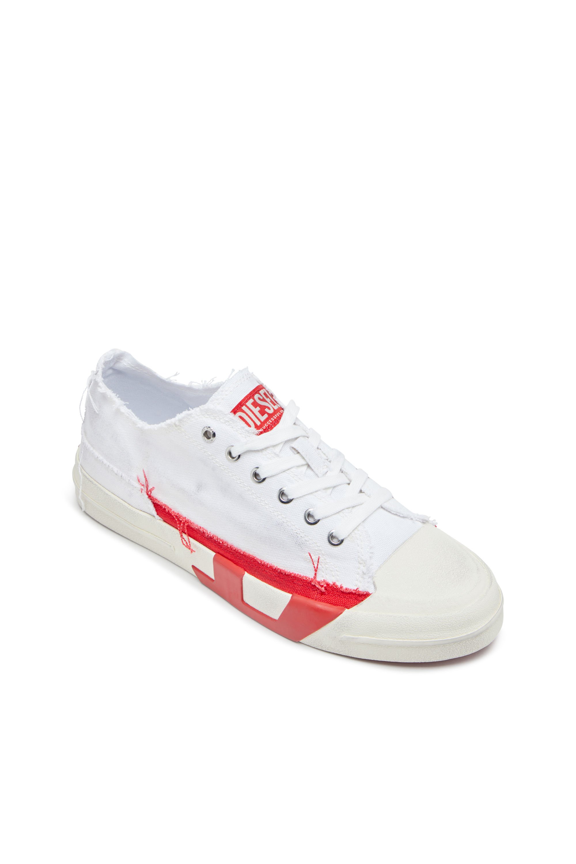 Diesel - S-D-VERSE LOW, Male's S-D-Verse-Dirty-effect canvas sneakers in ホワイト/レッド/ブルー - 6