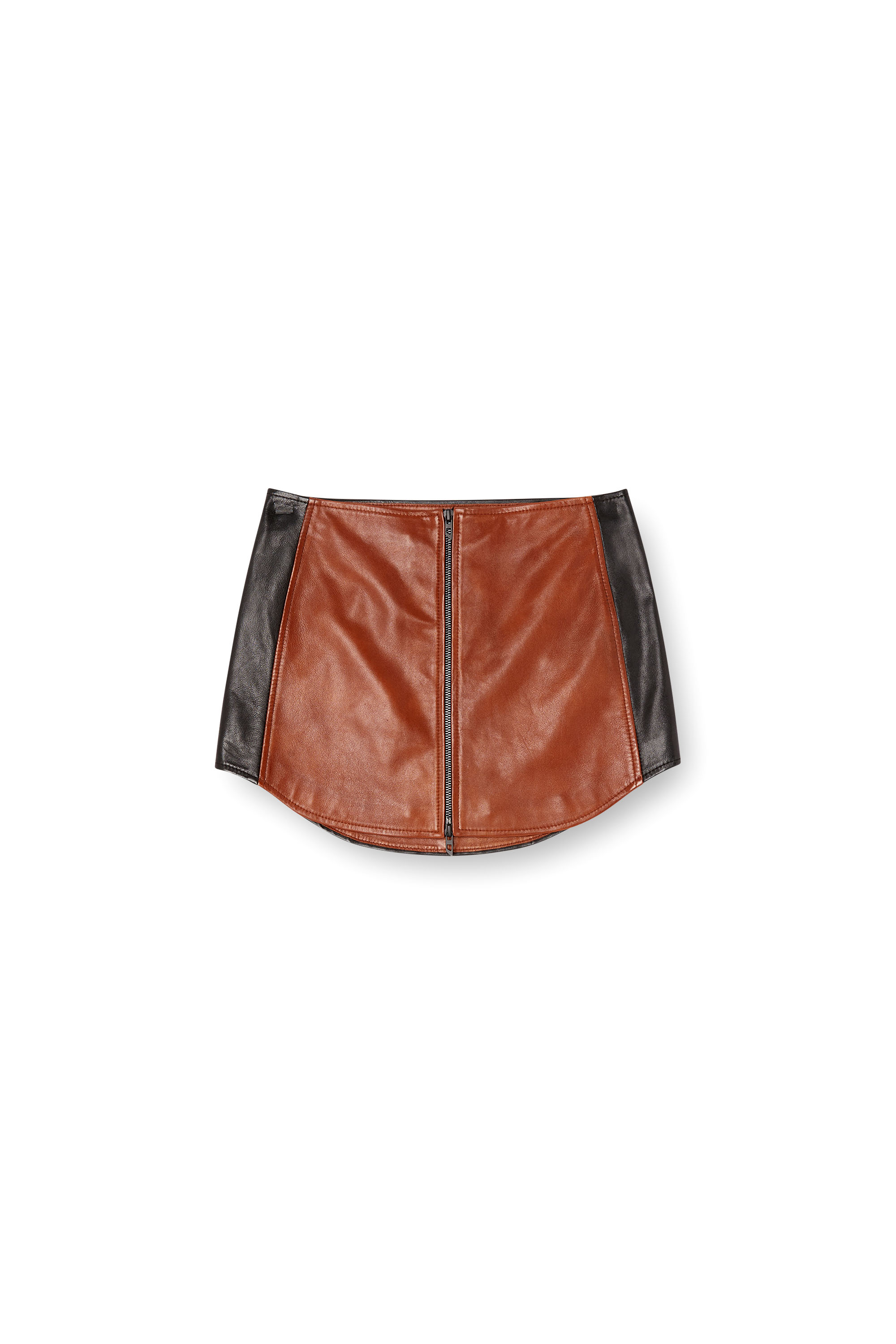 Diesel - L-OLLIPOP, Female's Mini skirt in colour-block leather in Brown - 3