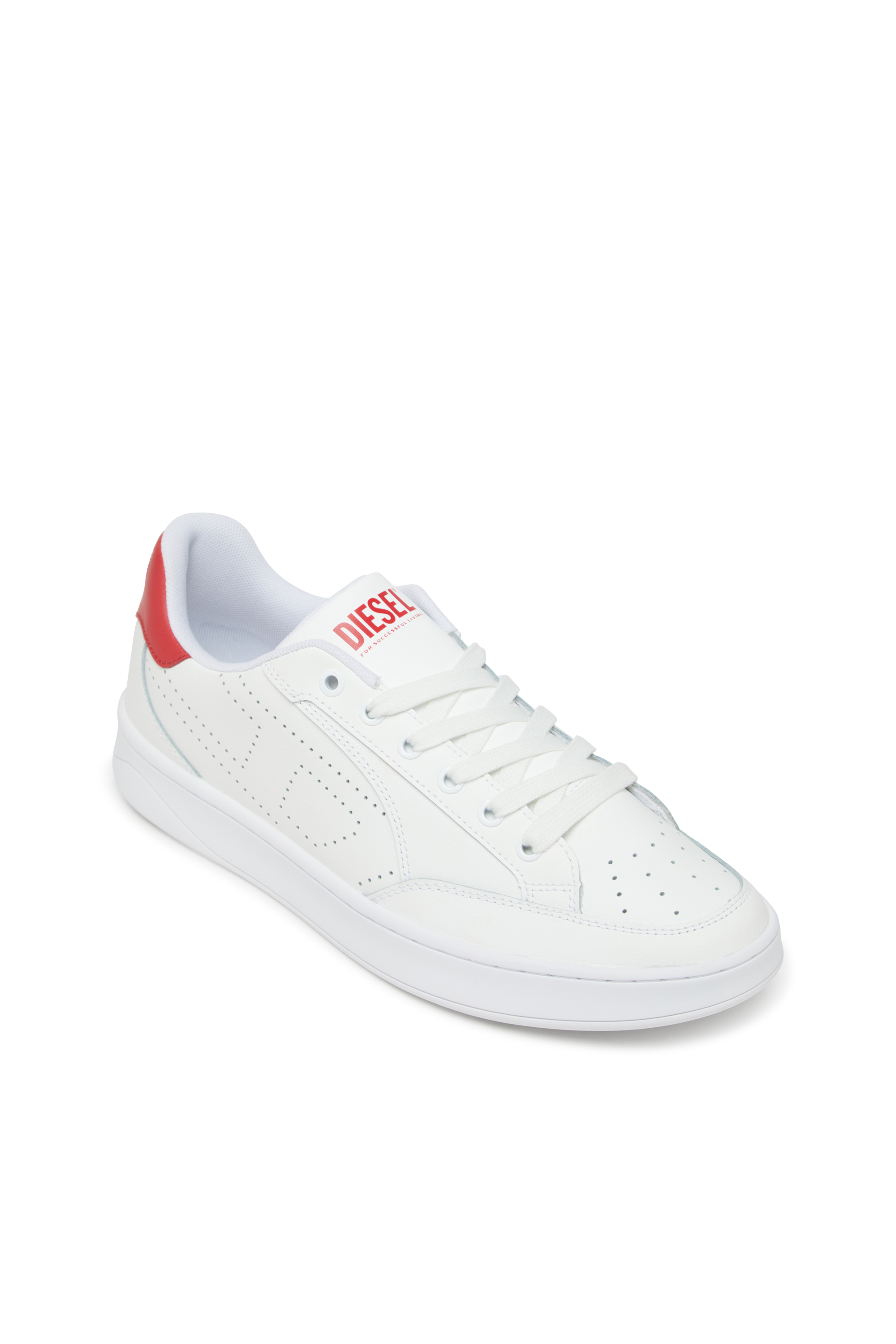 Diesel - S-DAKOTA LOW, Male's S-Dakota-Leather sneakers with perforated logo in ホワイト/レッド/ブルー - 6