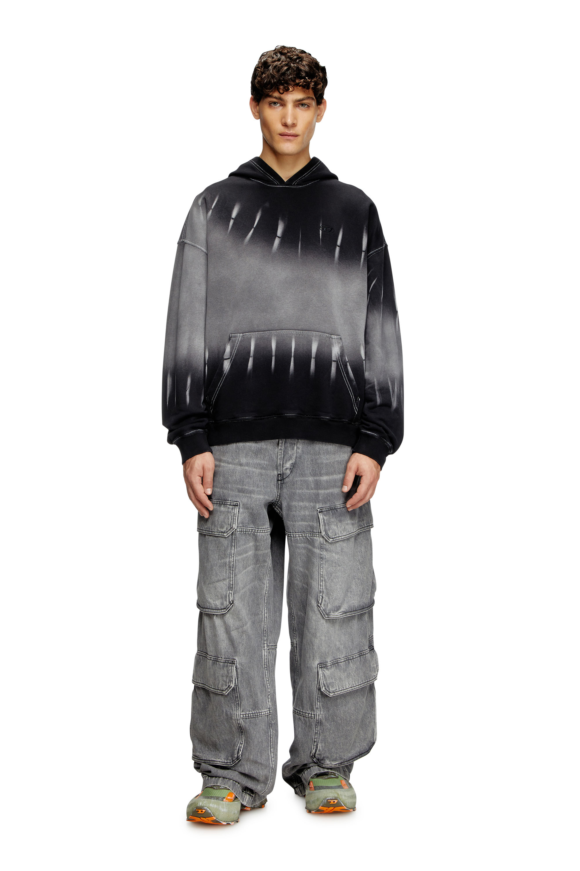 Diesel - S-BOXT-HOOD-R2, Male's Tie-dyed hoodie with logo print in ブラック - 2