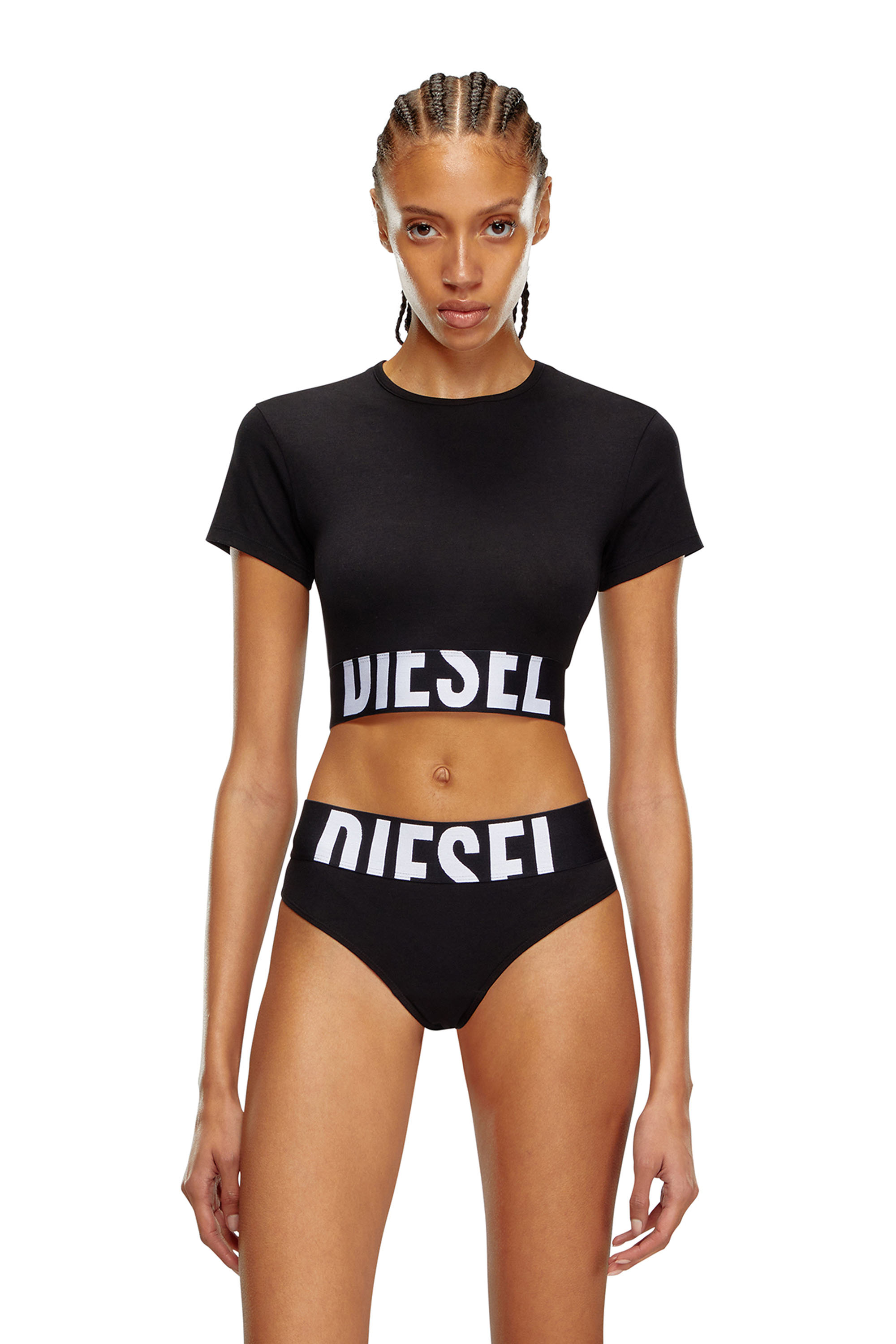 Diesel - UFTEE-SPORT-CROPPED-T-SHIRT, Female Sporty cropped top with logo band in ブラック - Image 1
