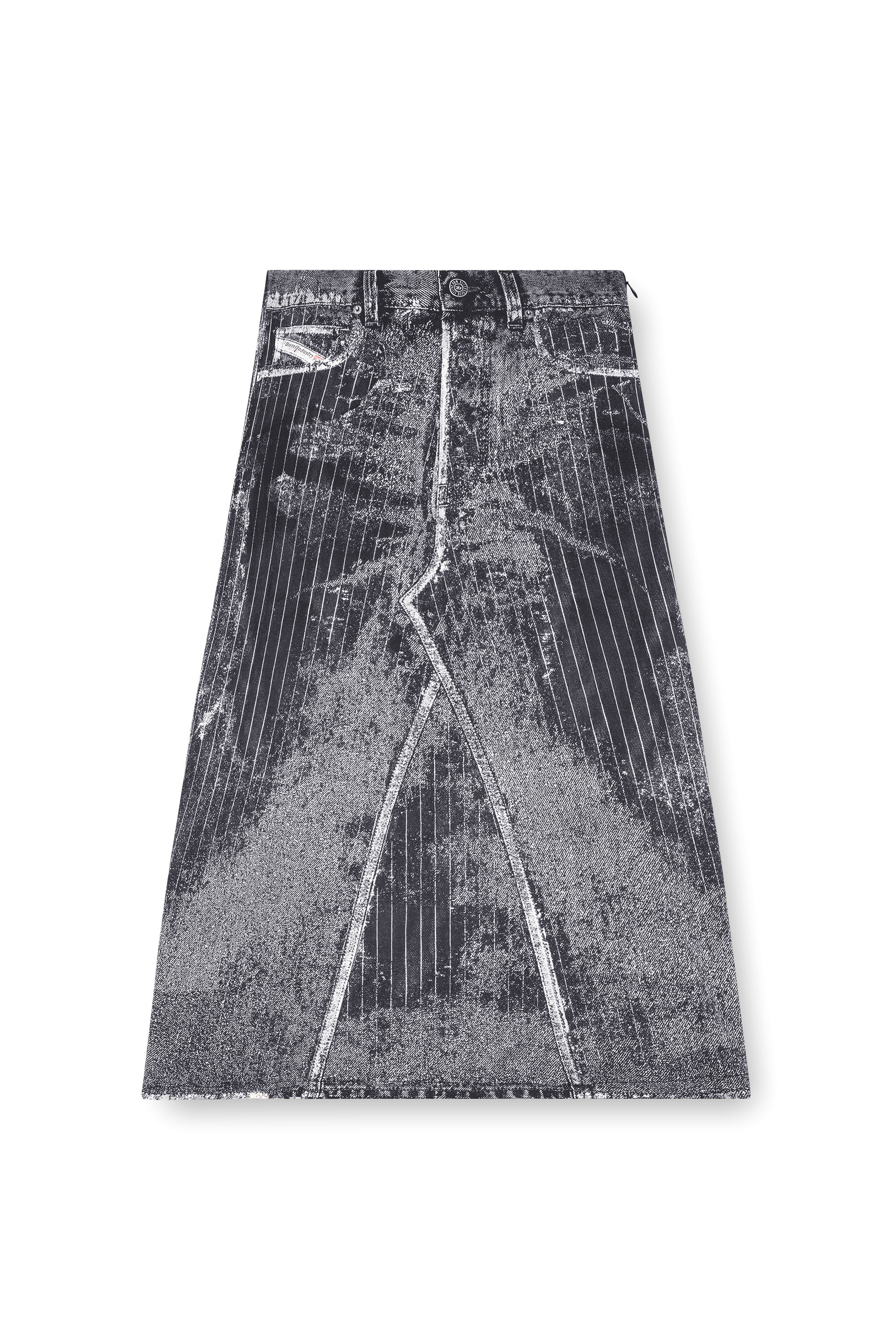 Diesel - O-HANNA, Female Satin skirt with print of pinstripe denim in ブラック - Image 3