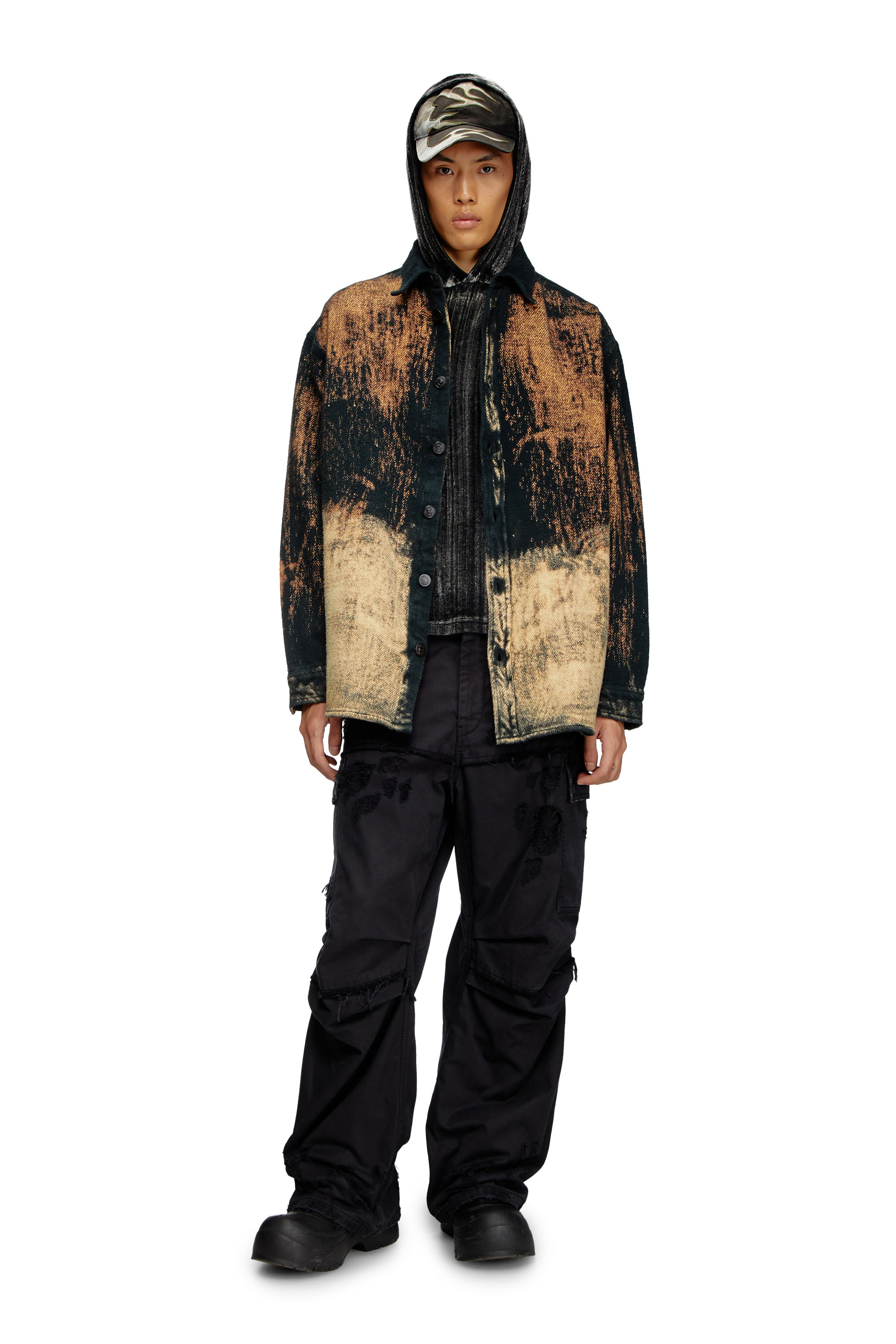 Diesel - S-JAN, Male's Treated flannel shirt in ブラウン/ブラック - 2