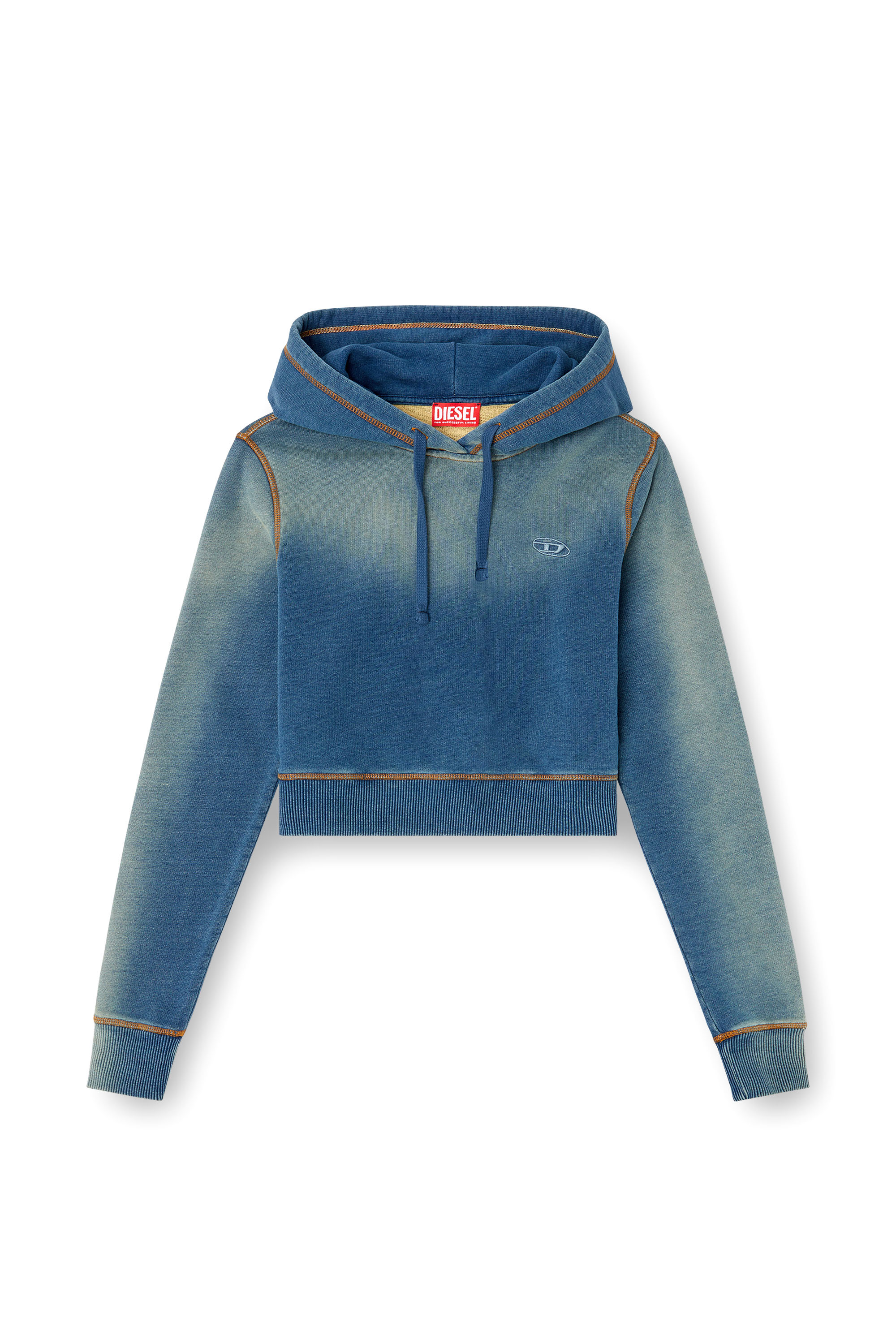 Diesel - F-SLIMMY-HOOD-Q1, Female's Faded hoodie with logo embroidery in ミディアムブルー - 3