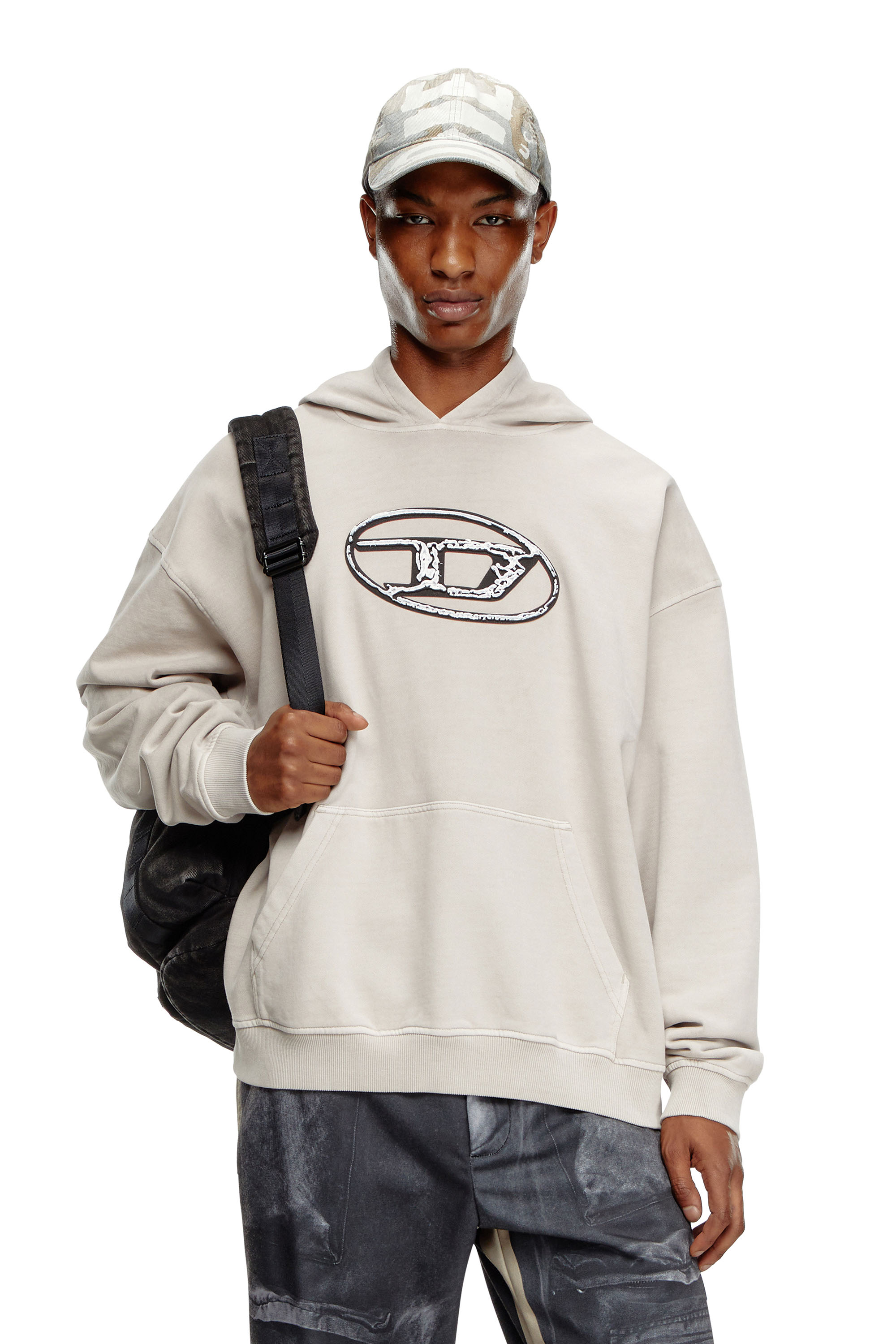 Diesel - S-BOXT-HOOD-Q7, Male's Hoodie with multi-layered logo print in グレー - 1