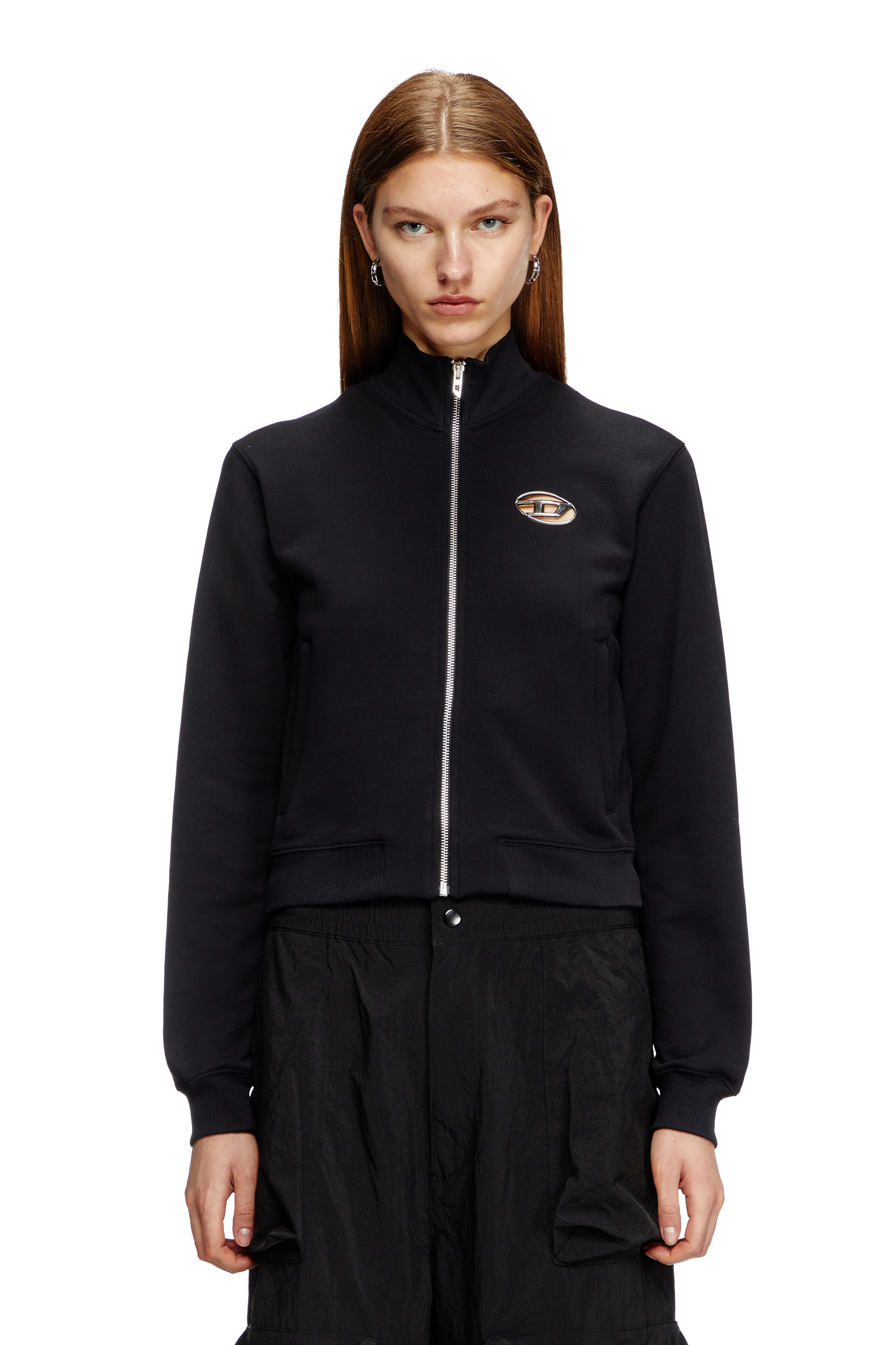 Diesel - F-FLACIN, Female's Zip-up sweatshirt with cut-out logo in ブラック - 1